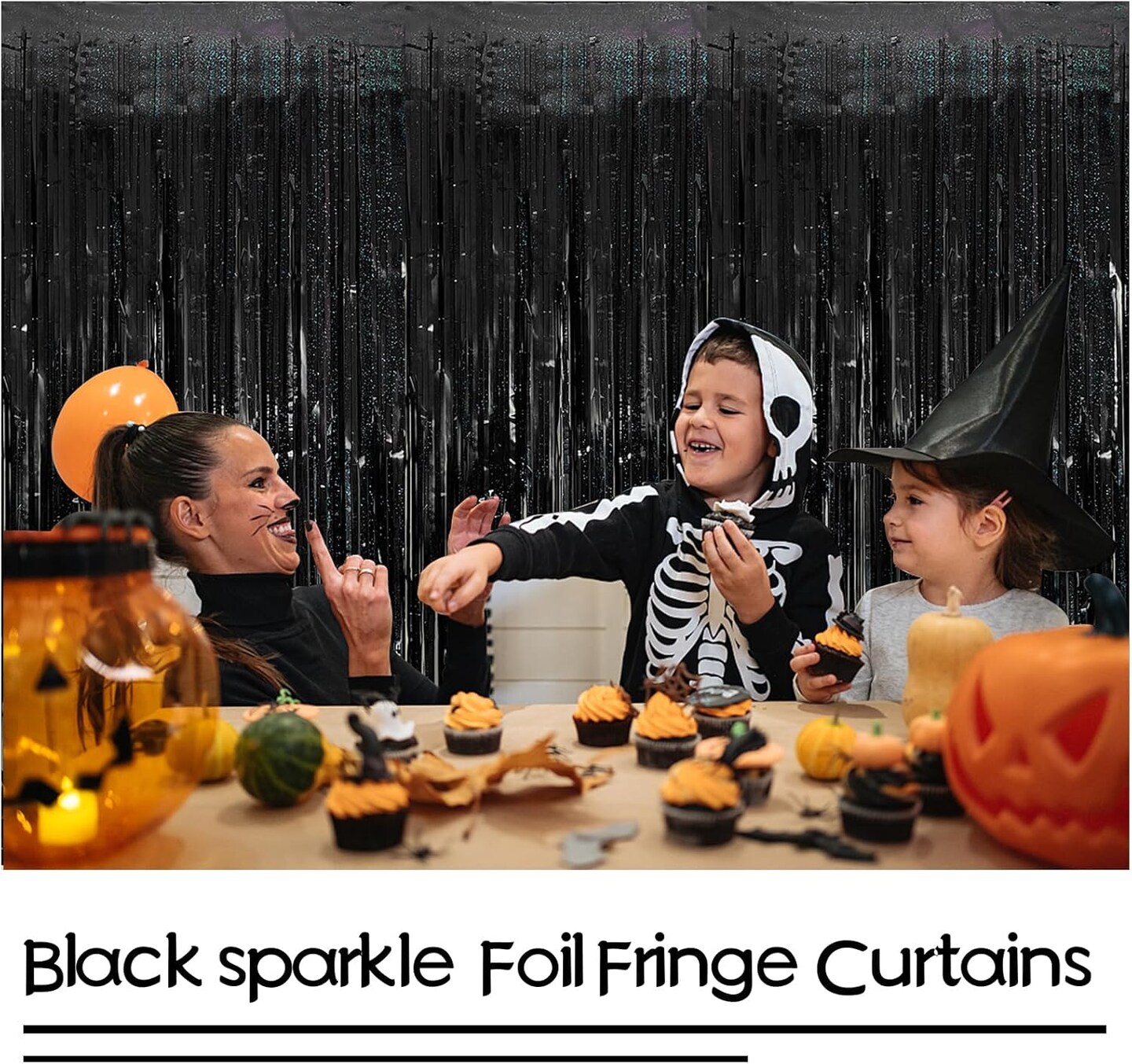 Tinsel Curtain Party Backdrop Black Birthday Party Decorations 2 Packs Glitter Foil Fringe Curtain Party Decor Streamers Photo Booth for Birthday Christmas Wedding Halloween Graduation Decorations