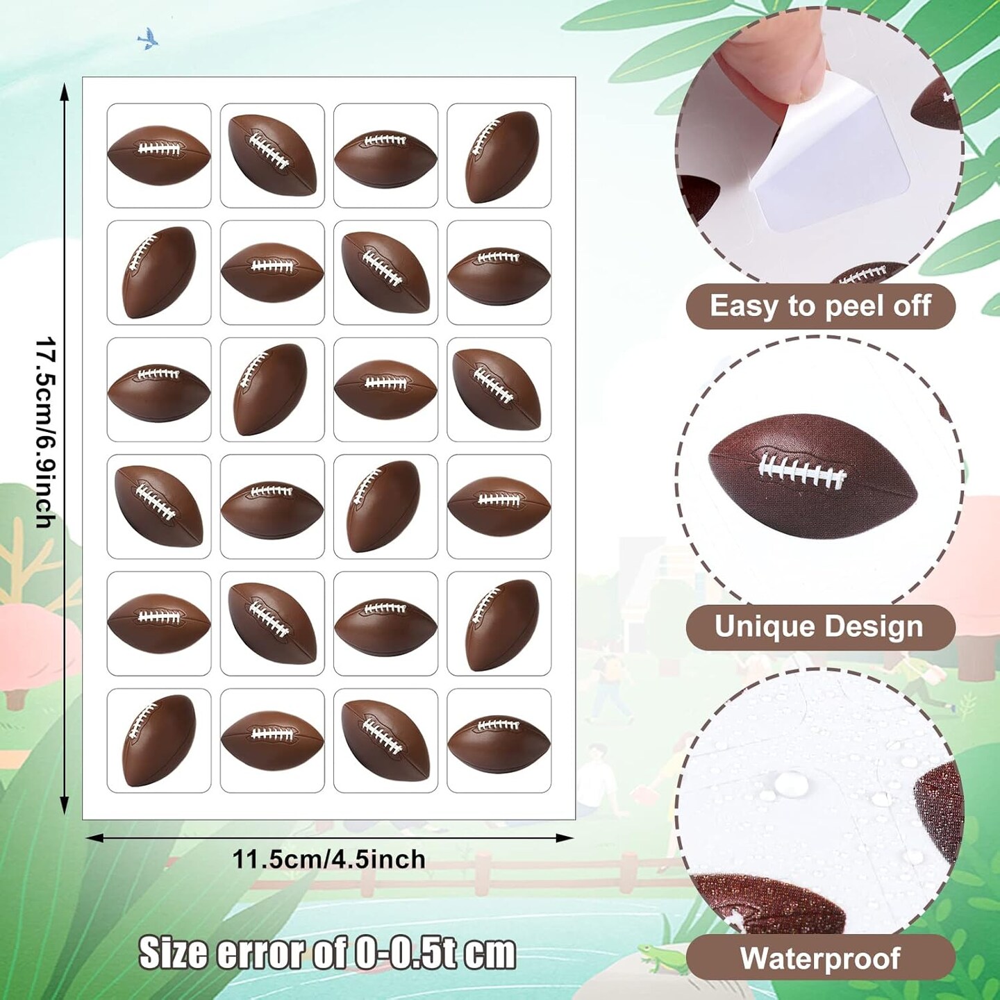 600 Pieces Sports Stickers for Kids Soccer Ball Baseball Football Stickers Basketball Football for Kids Teacher for Ball Themed Birthday Party Classroom Decorations(Football)