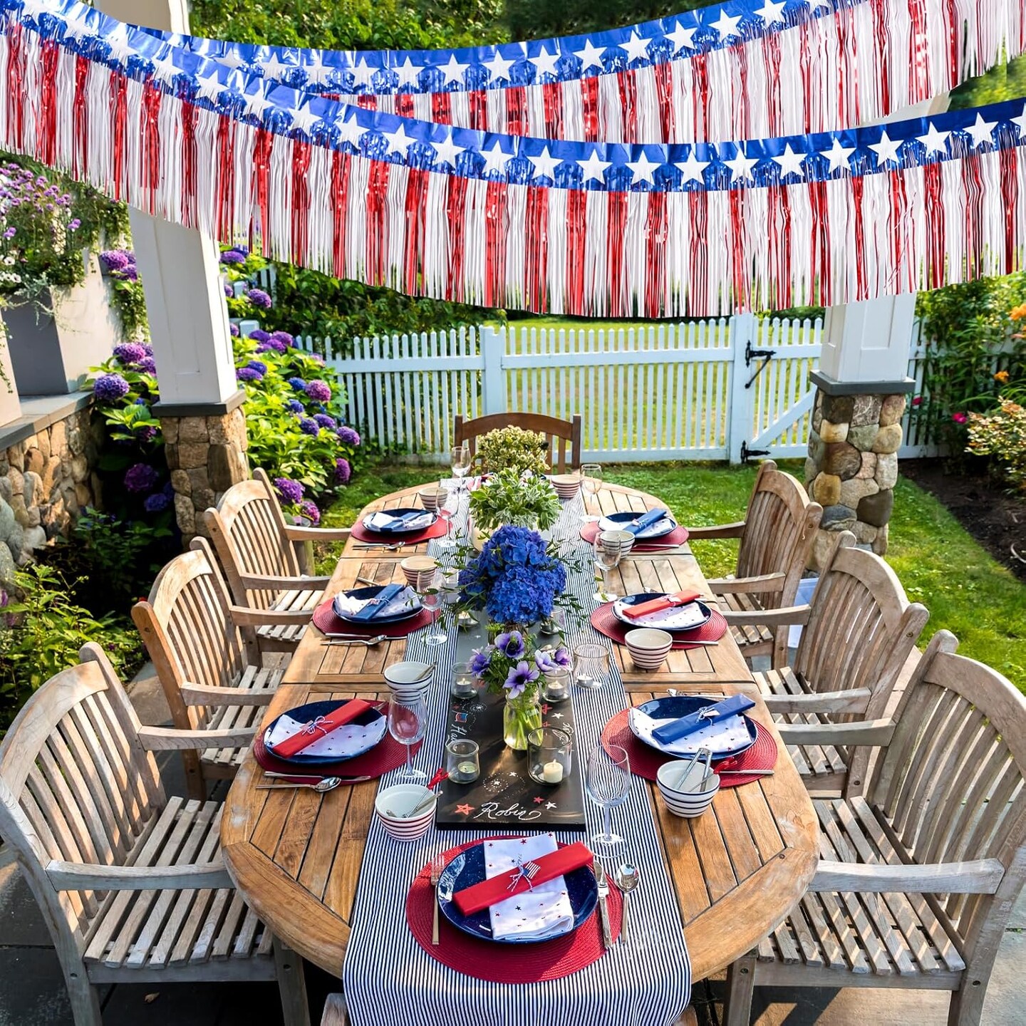 4th of July Decorations 2Packs 39 Feet Foil Fringe Garland Tinsel Streamers, Red White and Blue Star Metallic Hanging Backdrop Banner Table Skirts for Parade Floats Memorial Day Patriotic Party