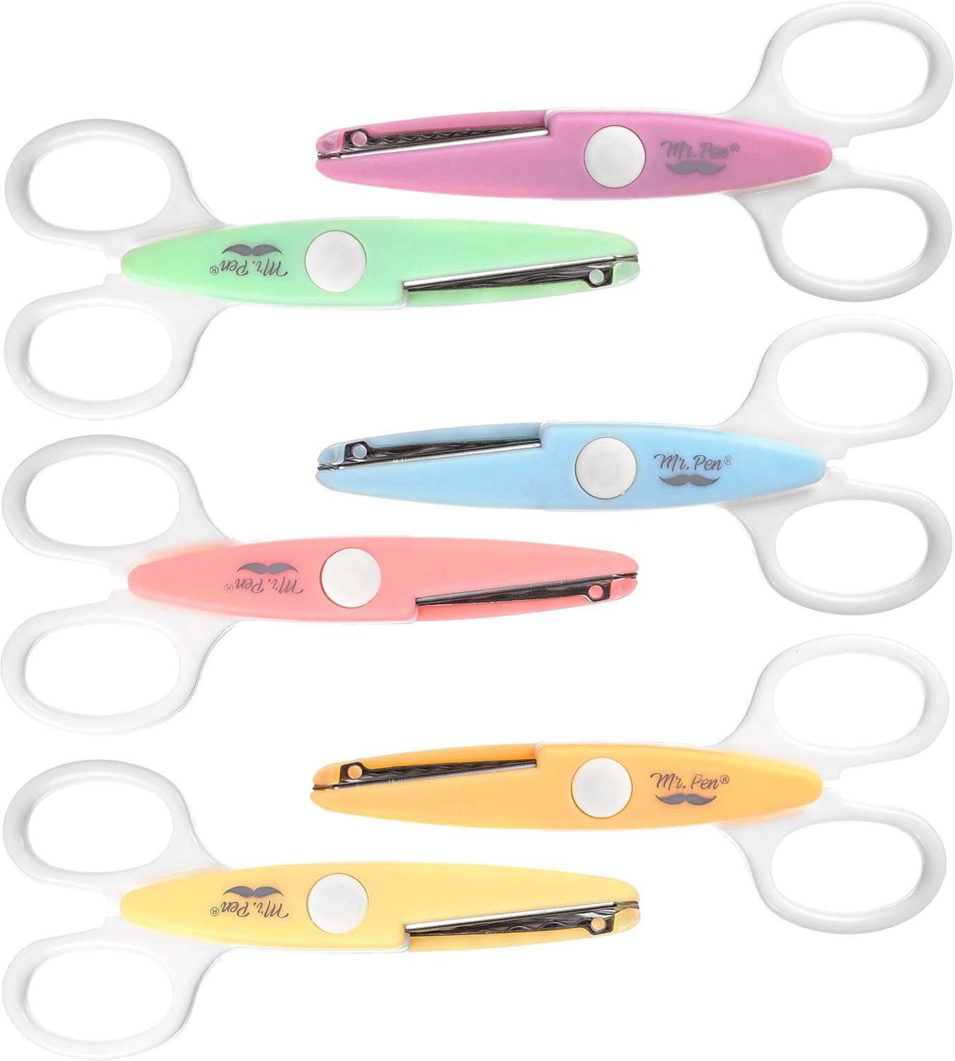 6 Pack, White & Pastel Color, Craft Scissors, Zig Zag Scissors, Decorative Scissors, Scrapbooking Scissors, Fancy Scissors for Crafting, Pattern Scissors