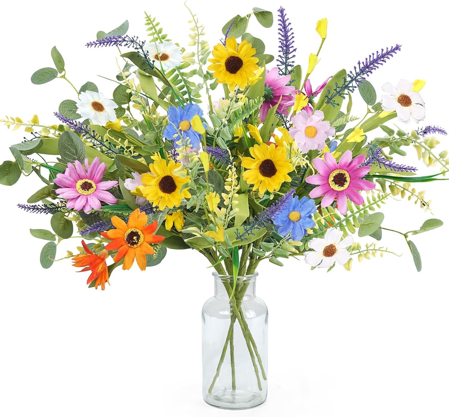 4 Bundles Artificial Summer Tabletop Floral Arrangements Daisy Flowers Bouquet, 20 Inch Fake Silk Summer Flowers Faux Wildflowers Floral Arrangements
