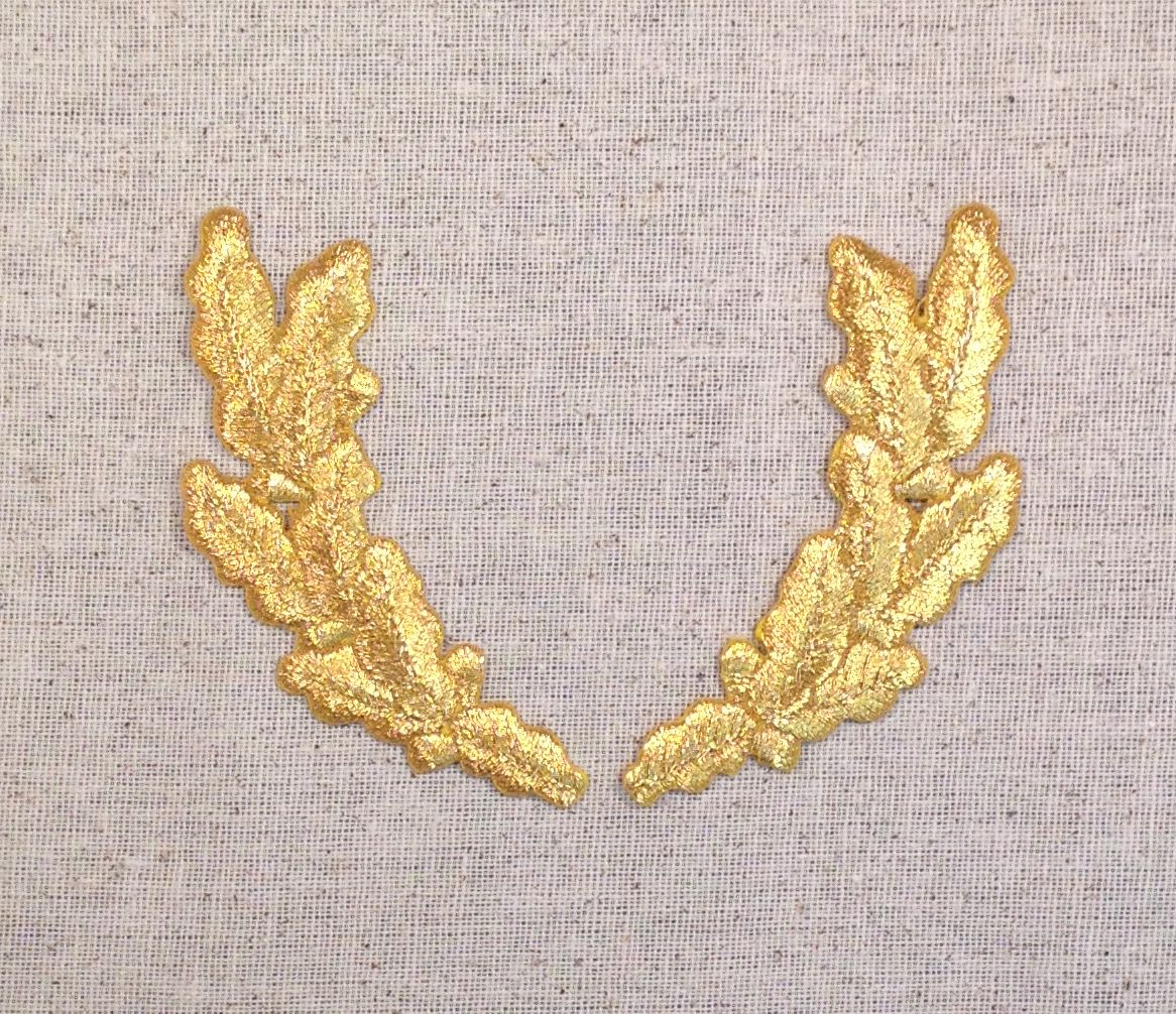 Metallic Gold, Oak Leaves, Embroidered, Iron on Patch
