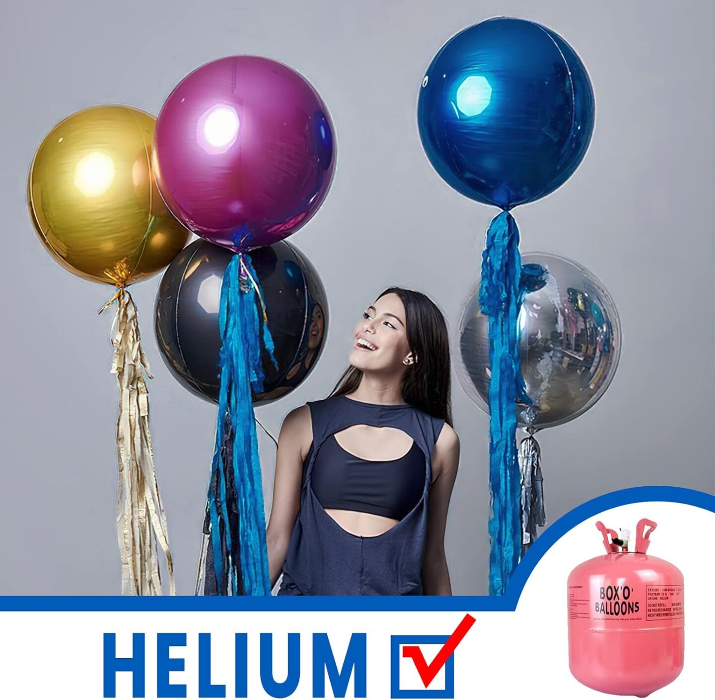 Dark Blue Balloons, 6 pcs Blue Foil Balloons, 22 inch Giant 4D Foil Balloons and Ribbon, Large Mylar Balloons, Balloons for Birthday Decorations, Wedding Decorations, Party Decorations