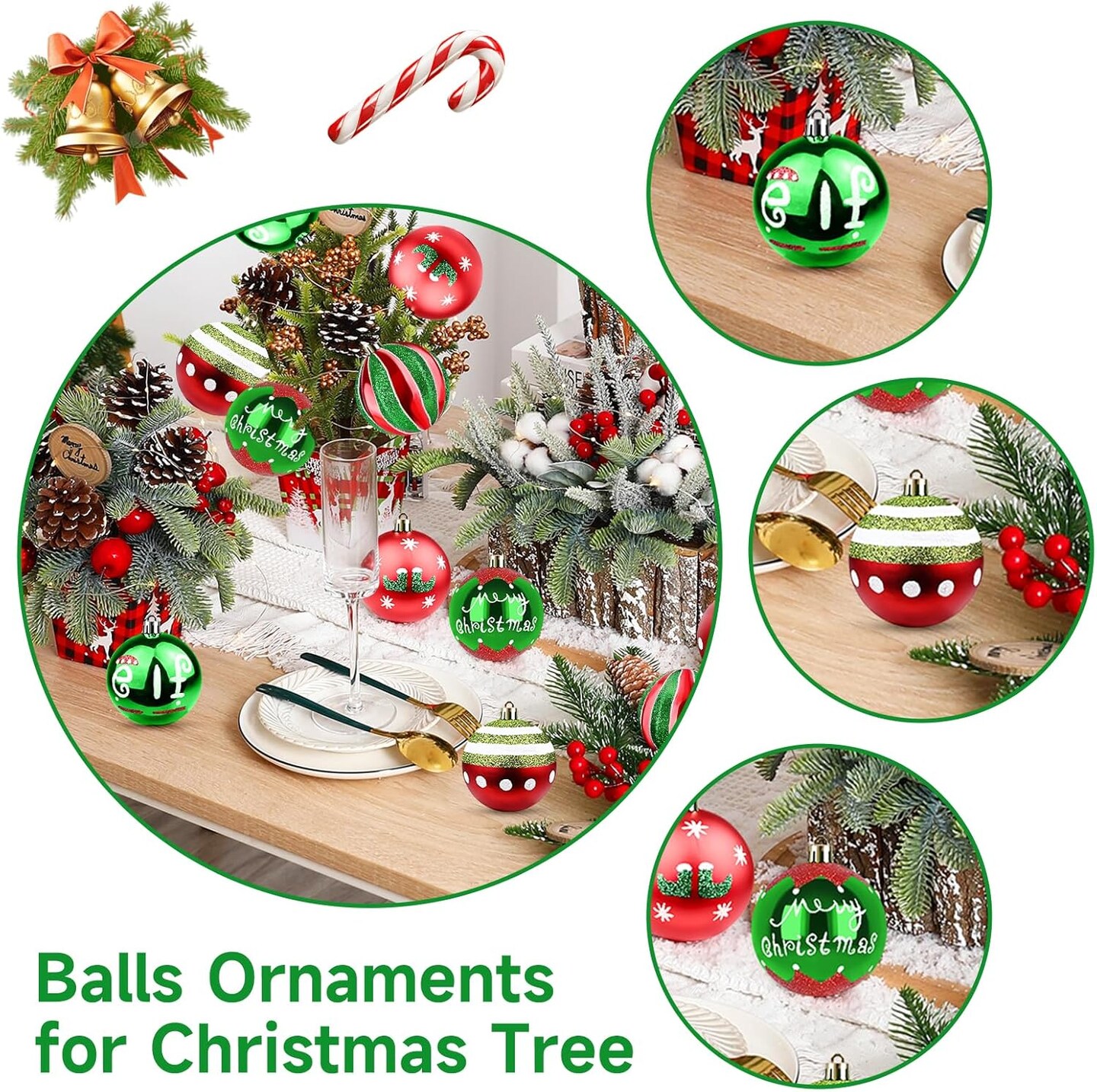 30ct Christmas Balls Ornaments- 2.36&#x2019;&#x2019; Shatterproof Balls Ornaments for Xmas Tree Decorations, Hanging Balls Red and Green Christmas Ball Ornaments Set for Holiday Party Decoration (3)