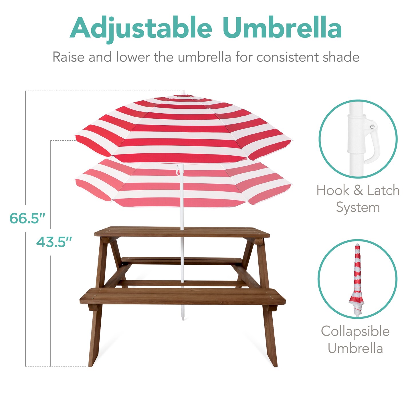 Best Choice Products Kids Wooden Picnic Table, Outdoor Activity Table w/ Adjustable Umbrella, Seats