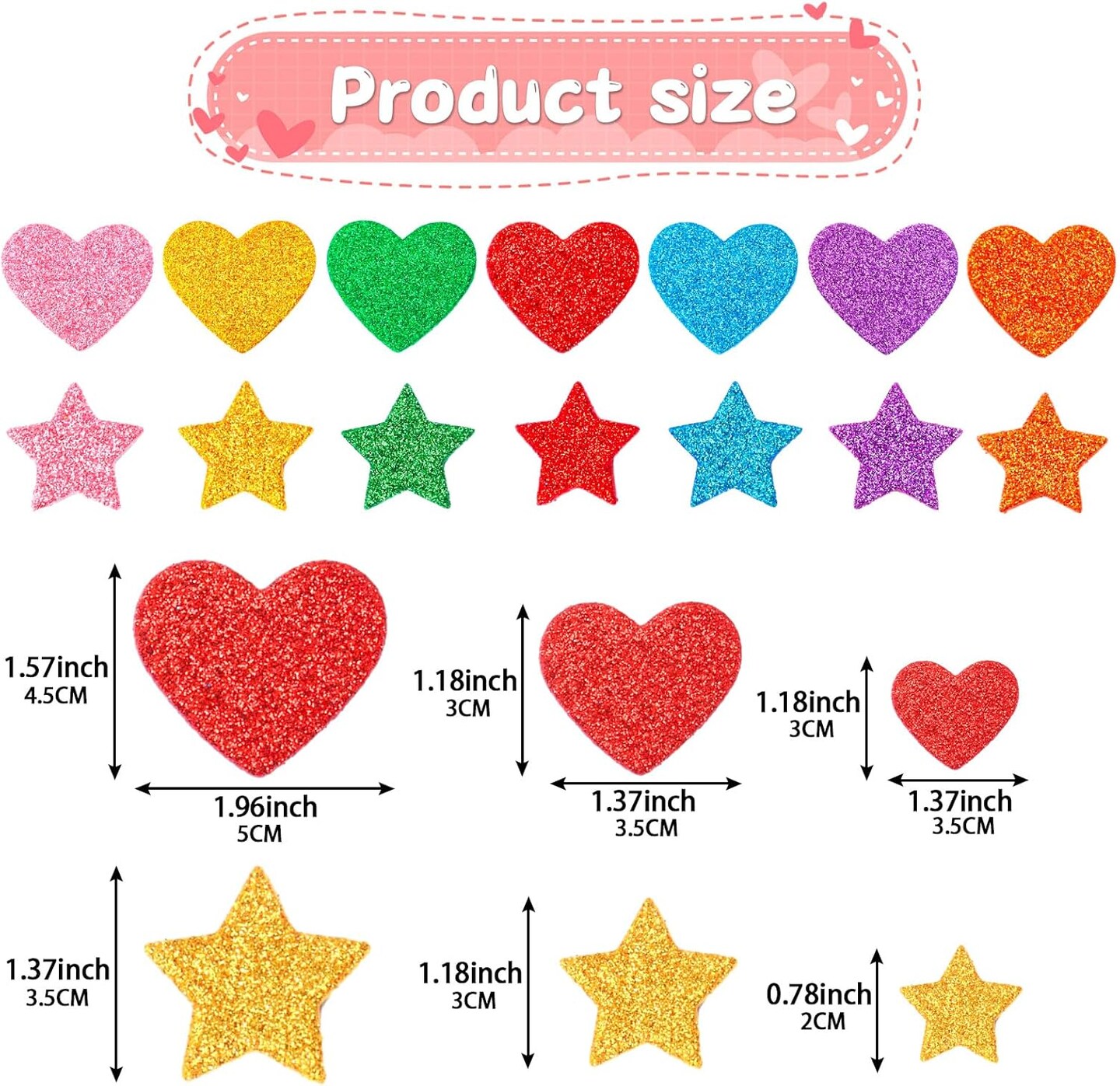 Colorful Glitter Foam Sticker, 300Pcs Stars Heart Shapes Glitter Self Adhesive Foam Stickers for Kids Party Favors Toddler DIY Crafts Supplies Home Decorations