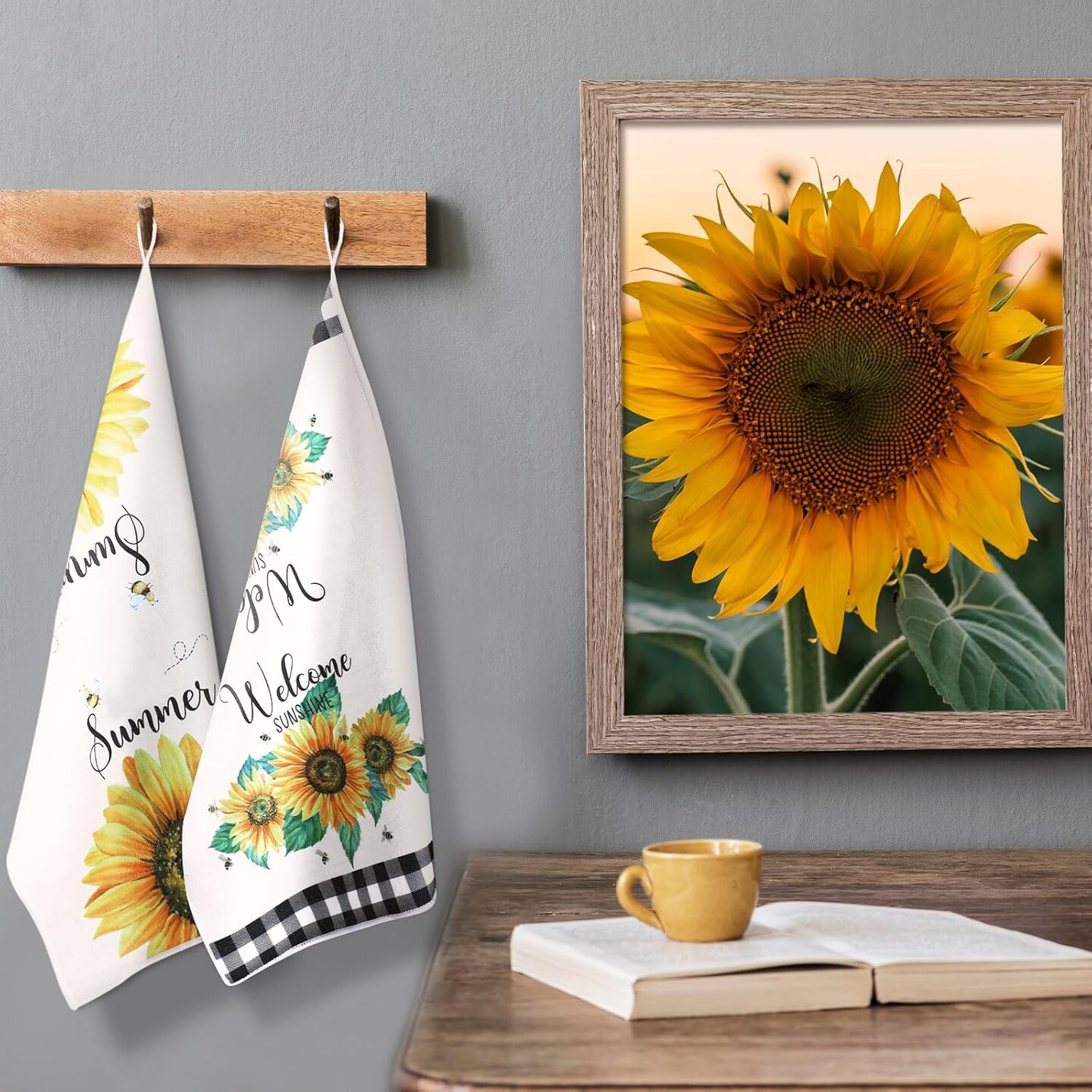 4 Pcs Sunflower Kitchen Towels Spring Summer Flower Floral Sea Beach Lemon Kitchen Hand Dish Towels Fast Drying Decor for Cooking(Yellow,Sunflower)