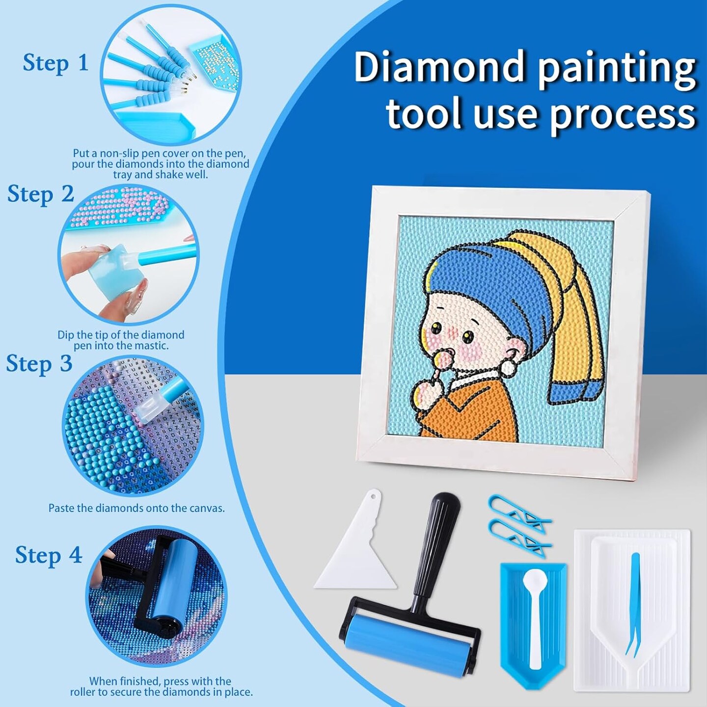 61PCS 5D Diamonds Art Accessories and Tools Kits with Diamond Painting Roller and Diamond Art Storage Box for Adults or Kids(Blue)