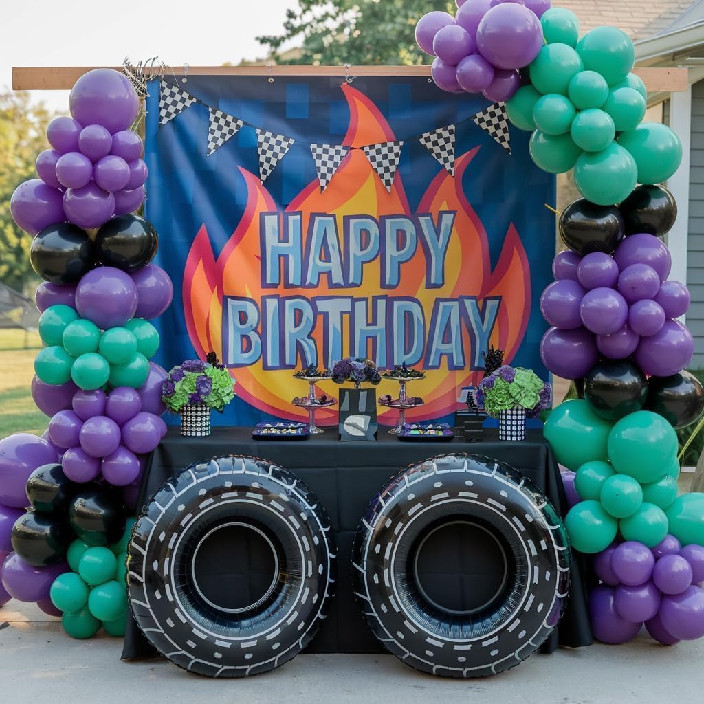 Black Purple Green Balloon Arch Kit, Star Foil Balloons for Kids Boy Monster Theme Birthday Decorations Baby Shower Wedding Anniversary Engagement Graduation Celebrations Party Supplies