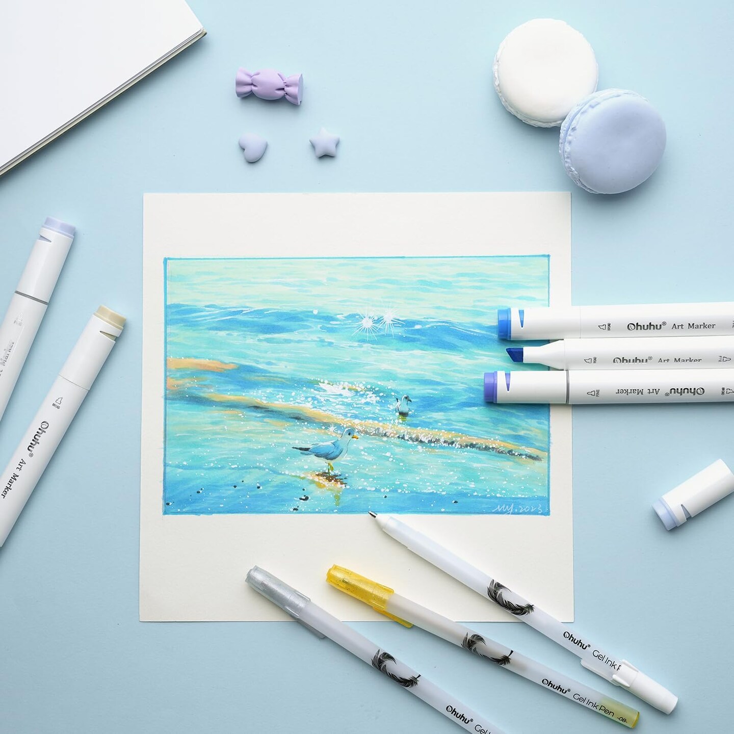 Ohuhu Gold Silver White Gel Pens: 12 Pack Extra Fine Point Pens Opaque Gel Ink Pens Smooth White Ink Pens for Highlight Black Paper Art Drawing Sketching Scrapbook Illustration Bullet Journal - Leahi