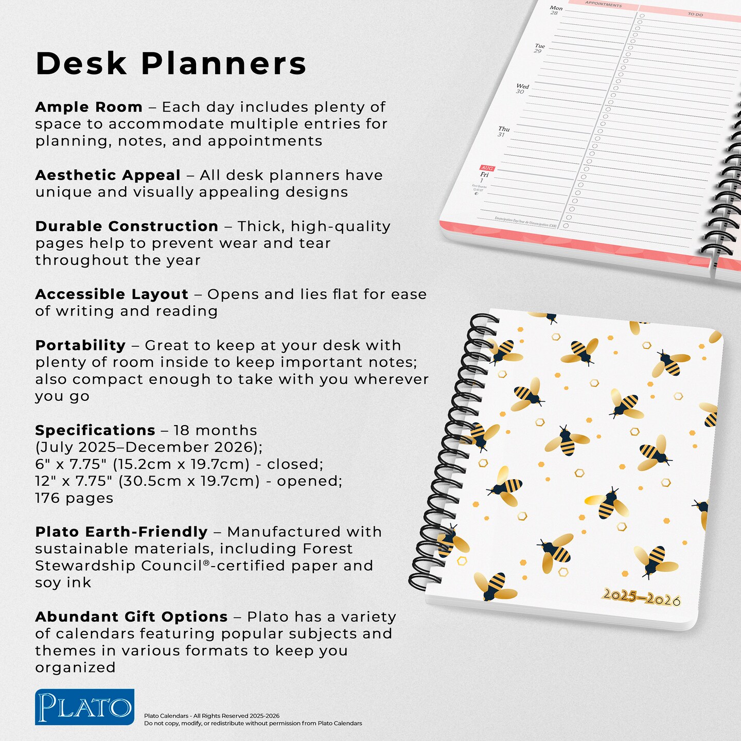 Busy Bees | 2026 6 x 7.75 Inch 18 Months Weekly Desk Planner | Foil Stamped Cover | July 2025 - December 2026