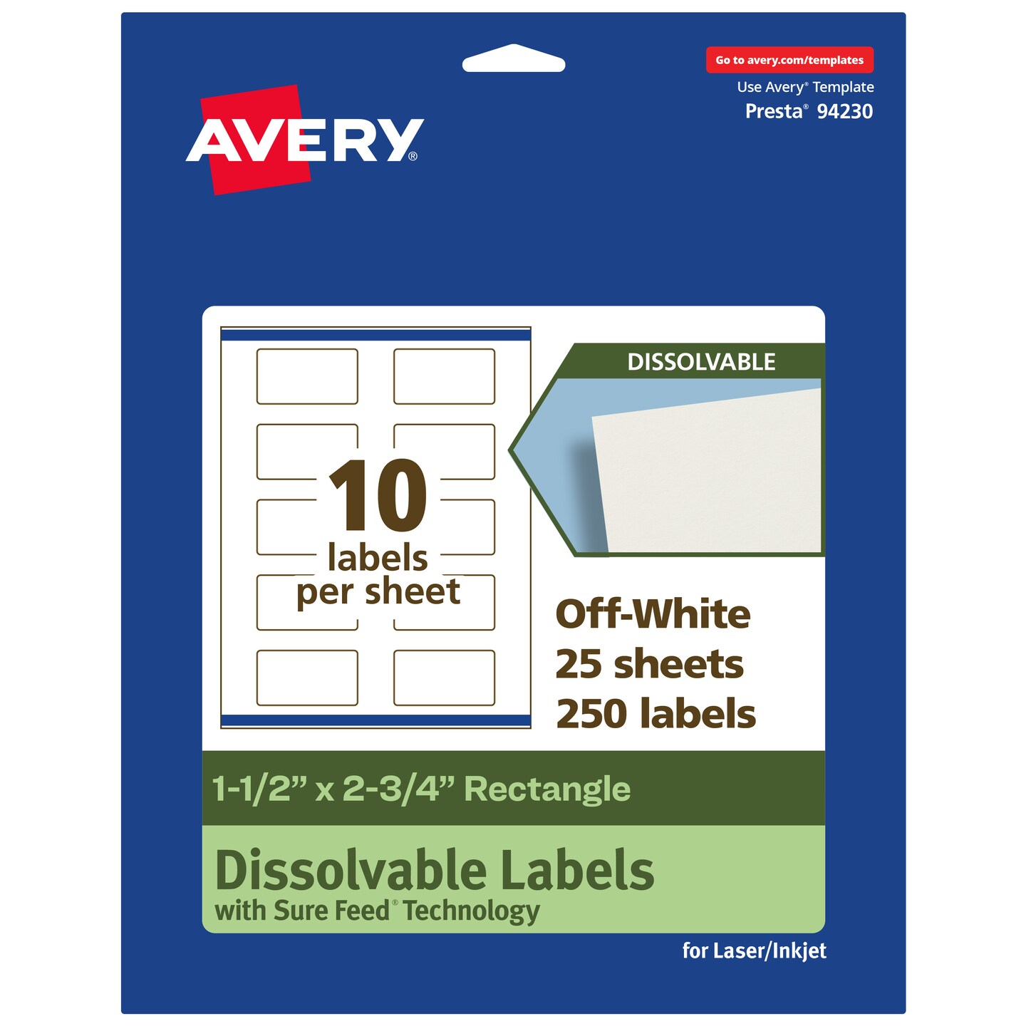 Avery Dissolvable Labels, 1.5&#x22; x 2.75&#x22; Rectangle