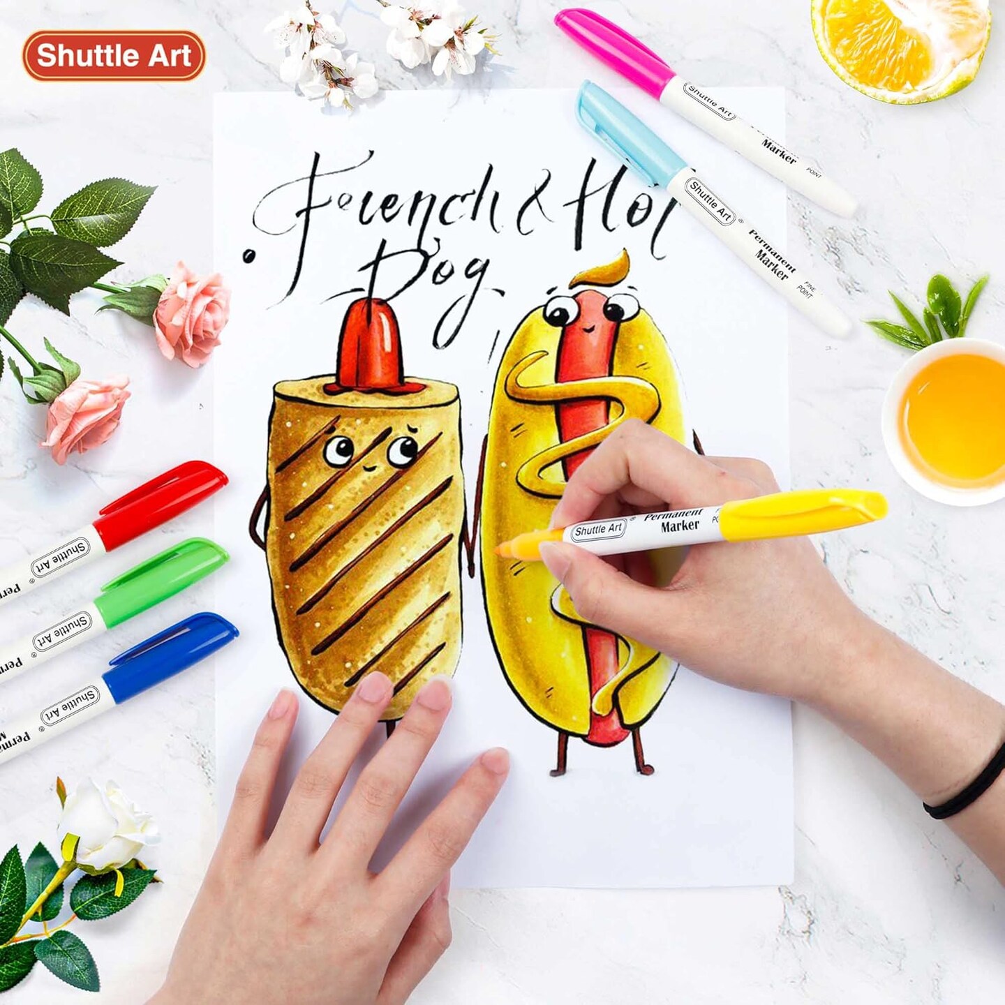 48 Colors Permanent Markers, Fast Drying, Suitable For Classroom Office Meeting,Works On Plastic, Wood, Stone, Metal and Glass for Doodling, Coloring, Marking