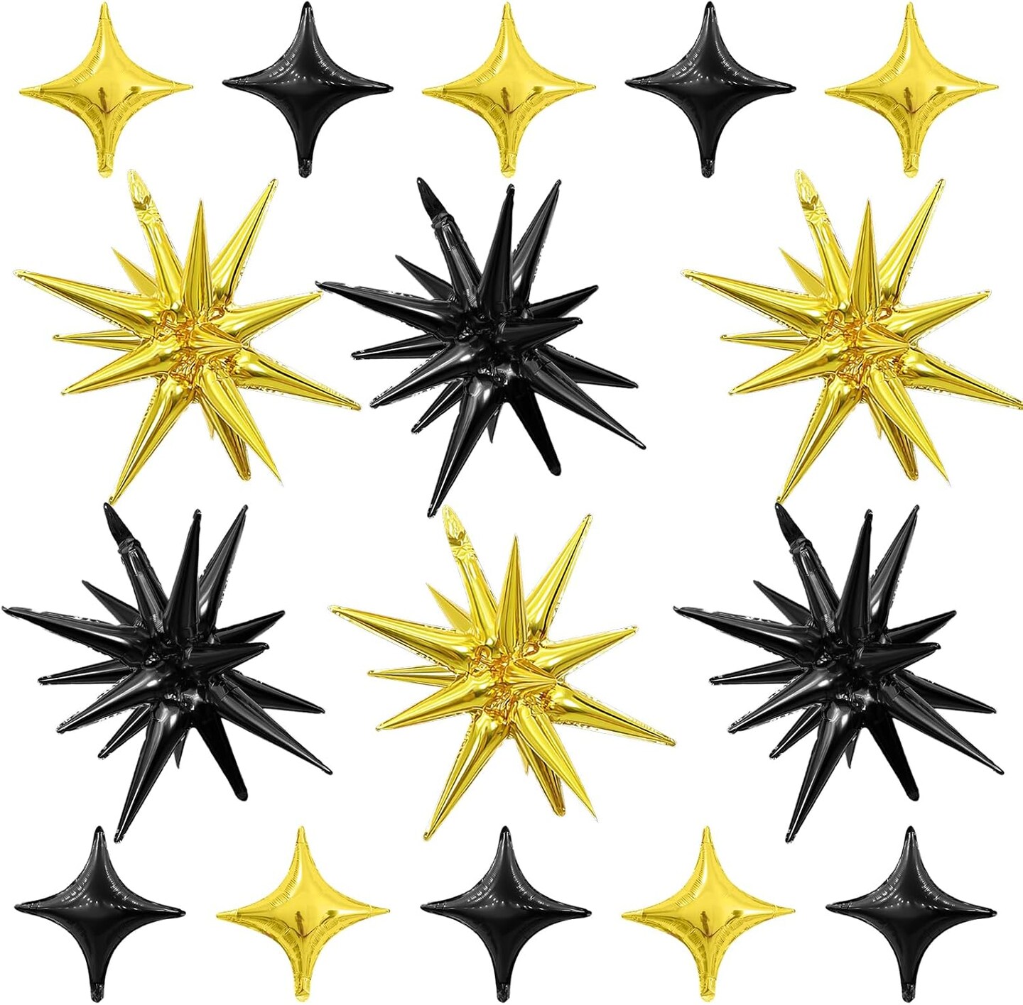 16PCS Black & Gold Star Foil Balloons – 22” & 10” Party Decorations for Birthday & Disco