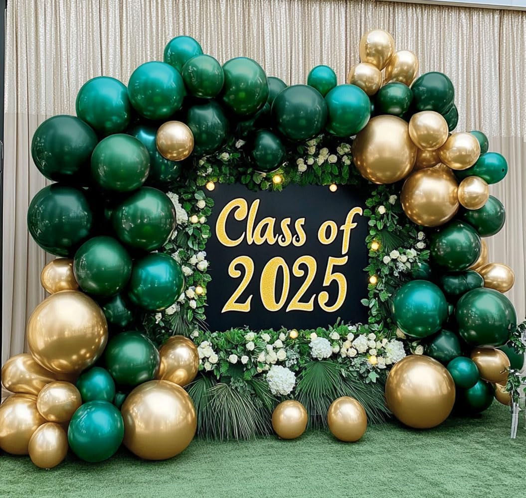 Emerald Green Gold Balloons Garland Double Stuffed Dark Green Metallic Gold Balloons Hunter Forest Green Gold Balloons Arch Kit for Birthday Baby Shower Wedding Christmas Jungle Party Decorations