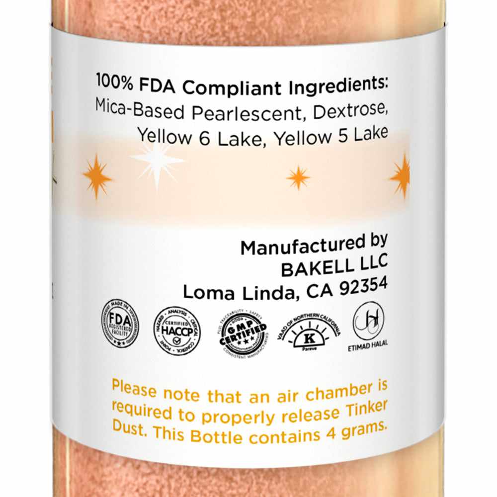 Bakell - Neon Orange Tinker Dust Edible Glitter (4g, 1x Spray Pump) for Food, Desserts, and Beverages!