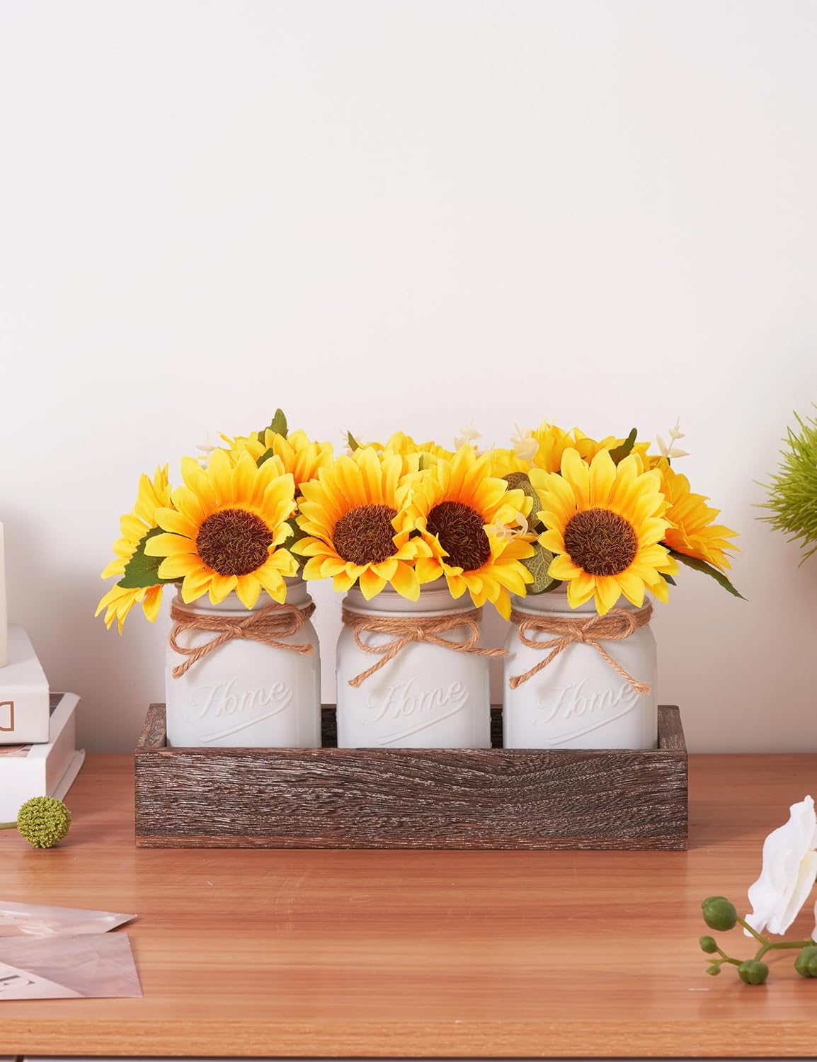 Mason Jar Sunflower Kitchen Decor, Spring Centerpieces for Tables