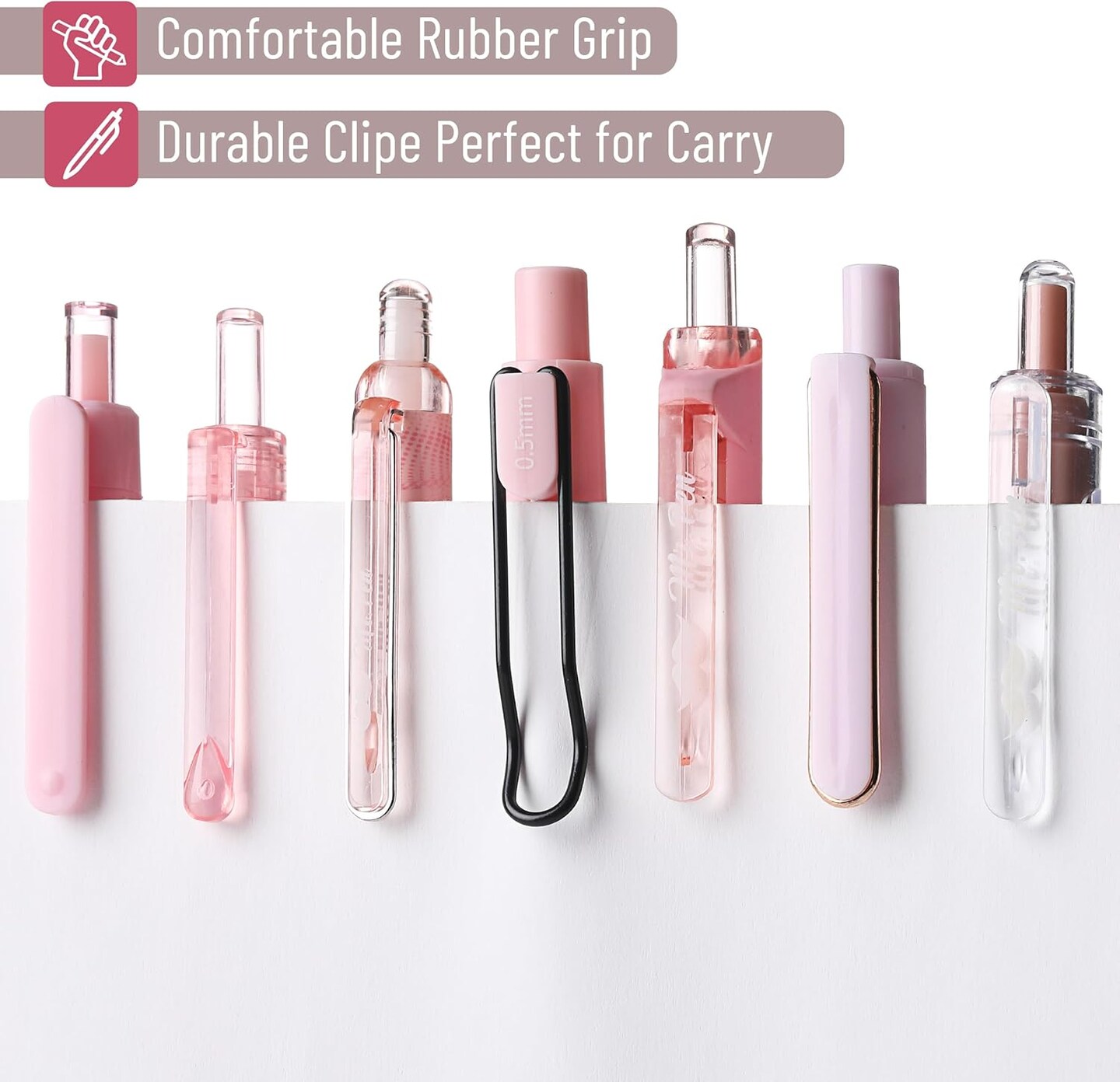 Gel Ink Pink Pen Set, 12 Pack, 1 x Aesthetic Highlighter, 0.5mm Cute Pink Pens Black Ink with Pastel Barrels