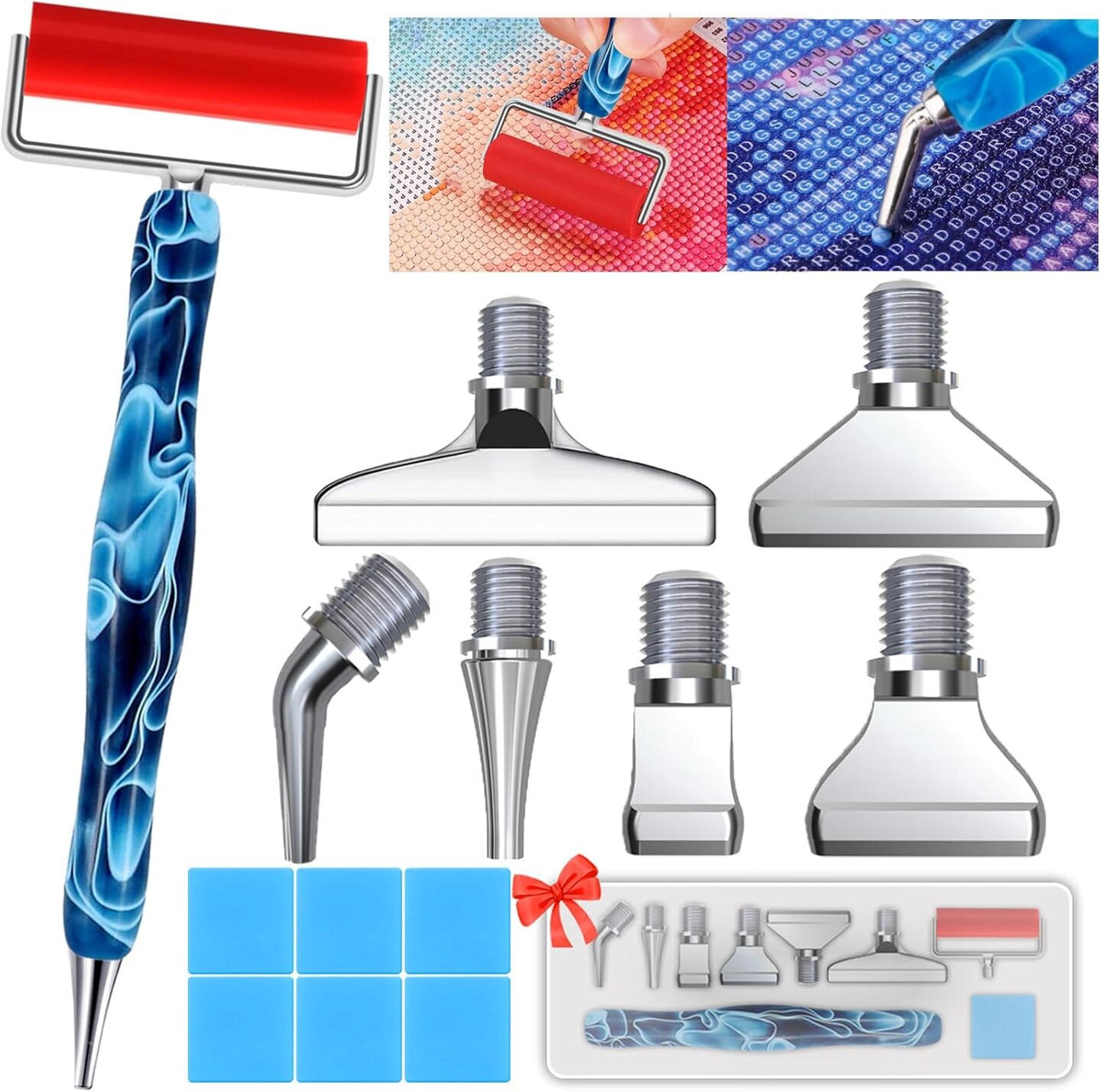 14PCS Diamond Painting Pen Accessories Tools Set, Exquisite Stainless Steel Metal Pen Tips,Ergonomic Diamond Art Pen and 6 Painting Glue Clay,Comfort Grip and Faster Drilling