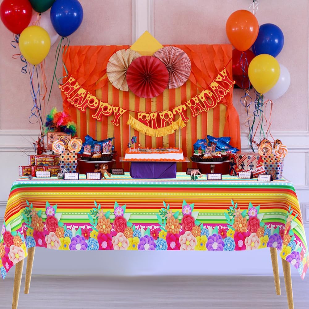 Mexican Fiesta Party Decorations, 2 PCS Plastic Rectangle Mexican Flowers Tablecloth Disposable, Cinco De Mayo Tablecloths Mexican Flowers Decorations Party Supplies Favors Table Cloths Covers Decor