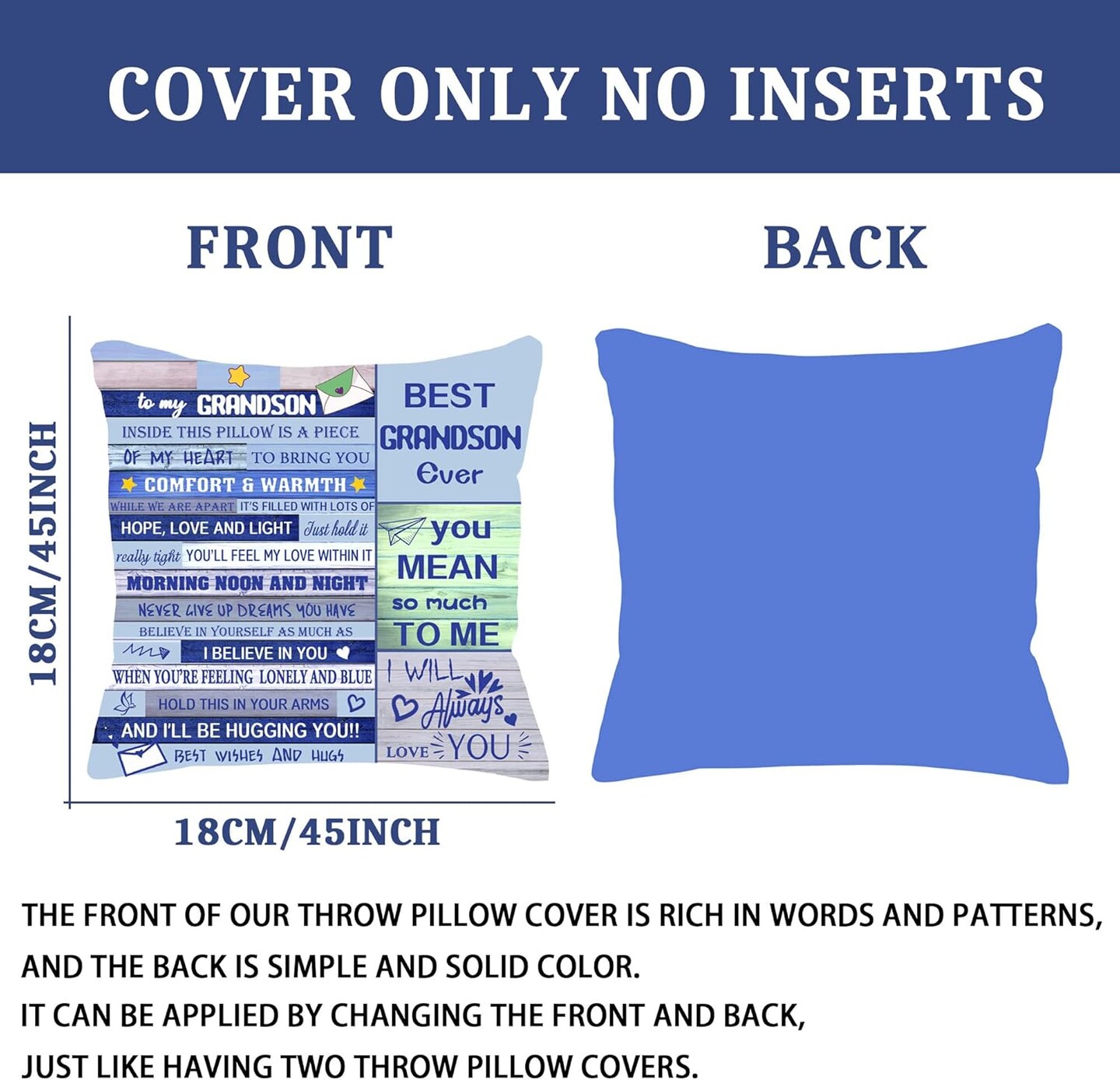 Creative Double-Sided Throw Pillow Cover for Grandson Gift from Grandma &#x26; Grandpa - Birthday, Graduation, Thanksgiving