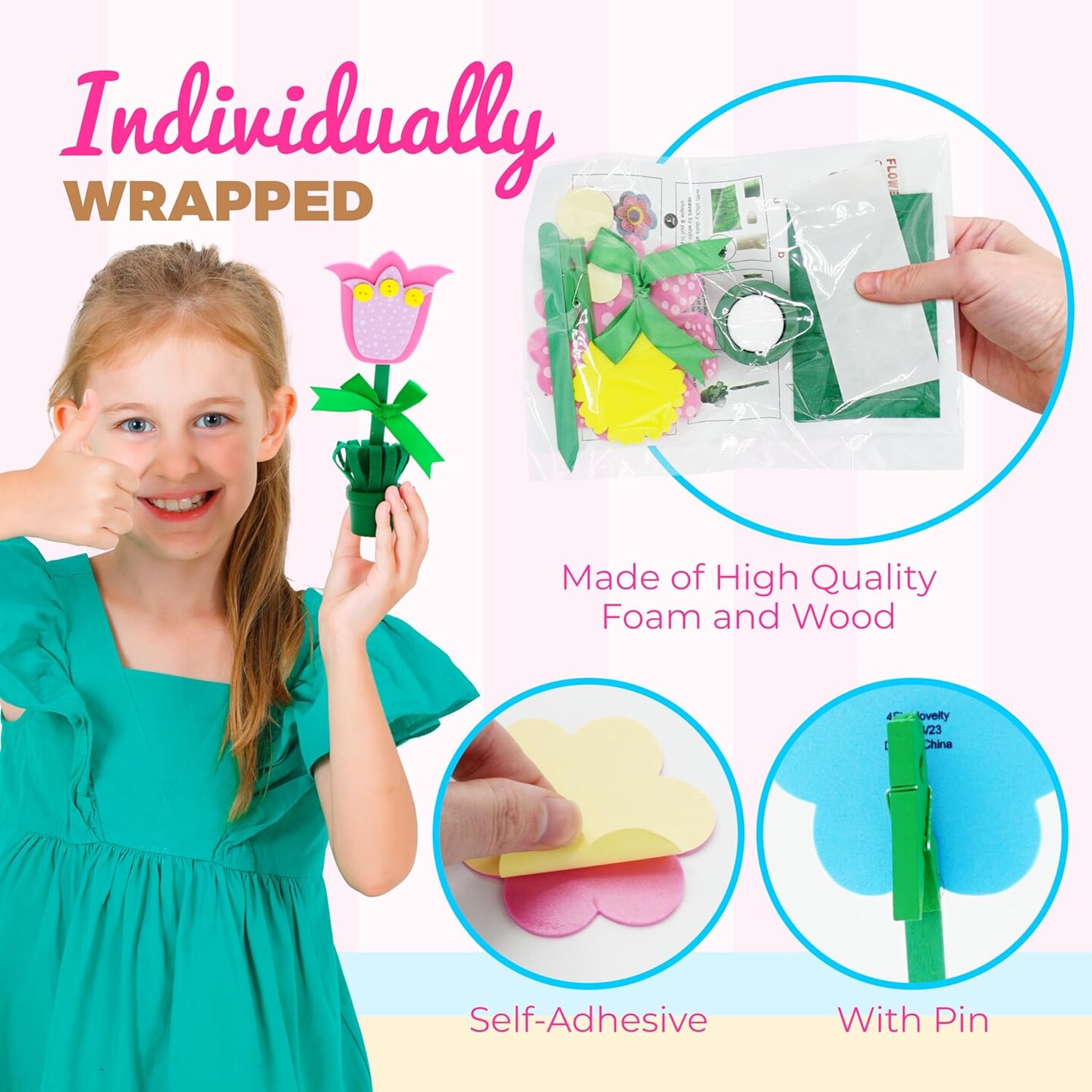 Foam Flower Pot Craft Kit DIY Bulk 12 Pack Summer Crafts for Kids, Mothers Day Card Holder, Recipe or Picture Holder DIY Mothers Day Gifts from Kids School Classroom Home Activities