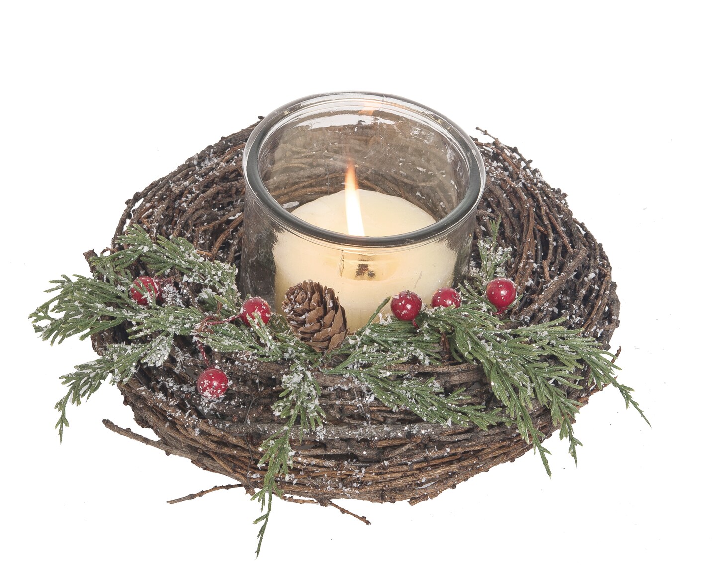 Transpac Natural Fiber 8 in. Multicolor Christmas Twig Sparkling Berry Candle Holder