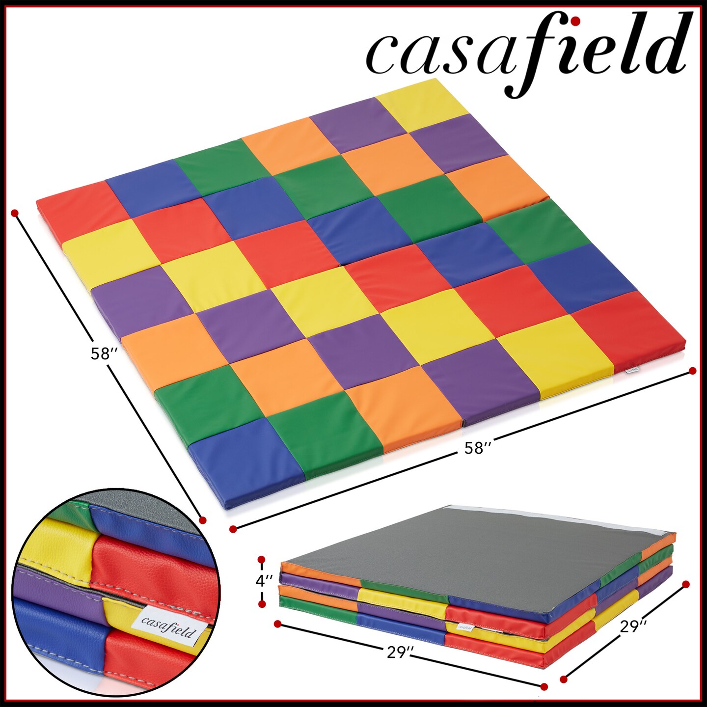 Casafield Play Mat, 58&#x22; x 58&#x22; Foldable Kids Activity Floor Mat for Infants and Toddlers, Large Padded Playmat, Assorted Colors