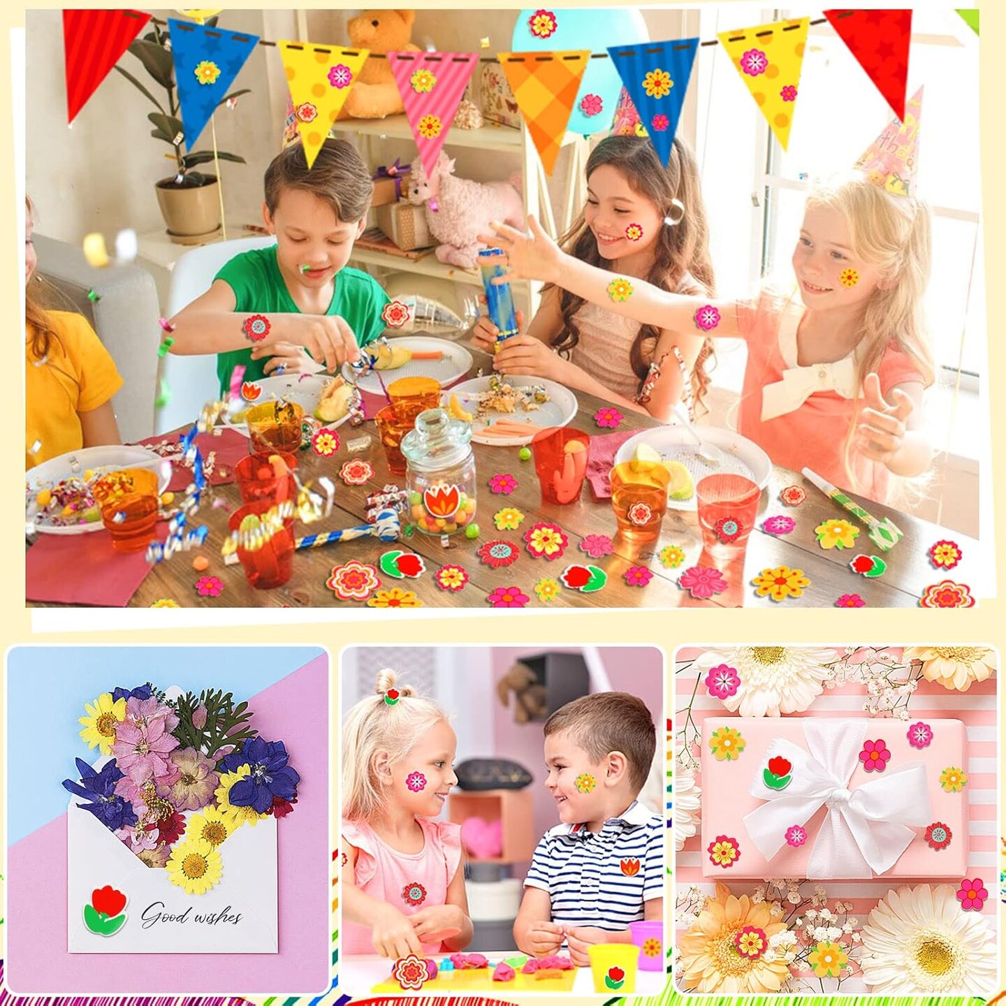Flower Foam Sticker, 300Pcs Bulk Spring Self-Adhesive Foam Stickers Colorful Mixed Stickers for Kids Party DIY Crafts Favor Decorations Supplies