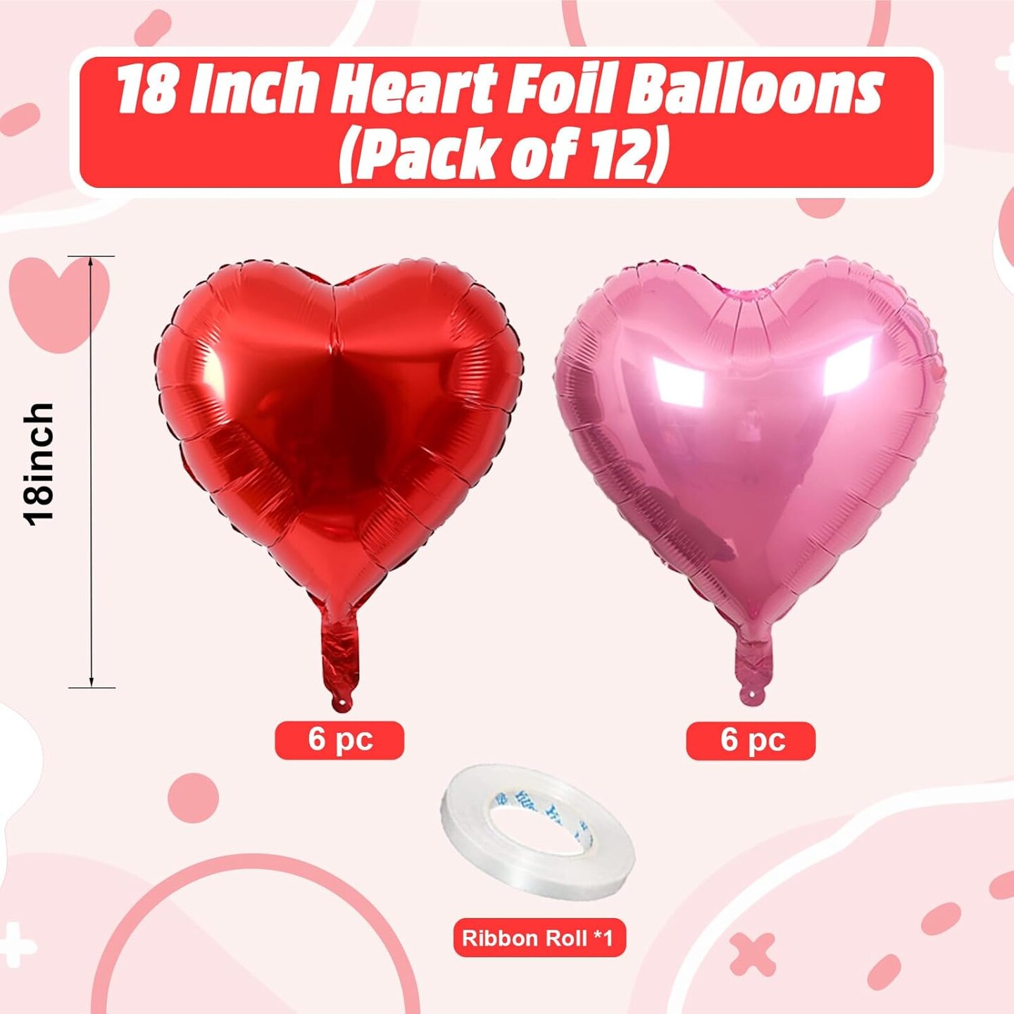 12-Piece Pink & Red Heart Balloons – 18-Inch Pearl Foil Love Balloons for Birthdays, Bridal Showers, Engagements, Weddings, and Valentine’s Day Party Decorations