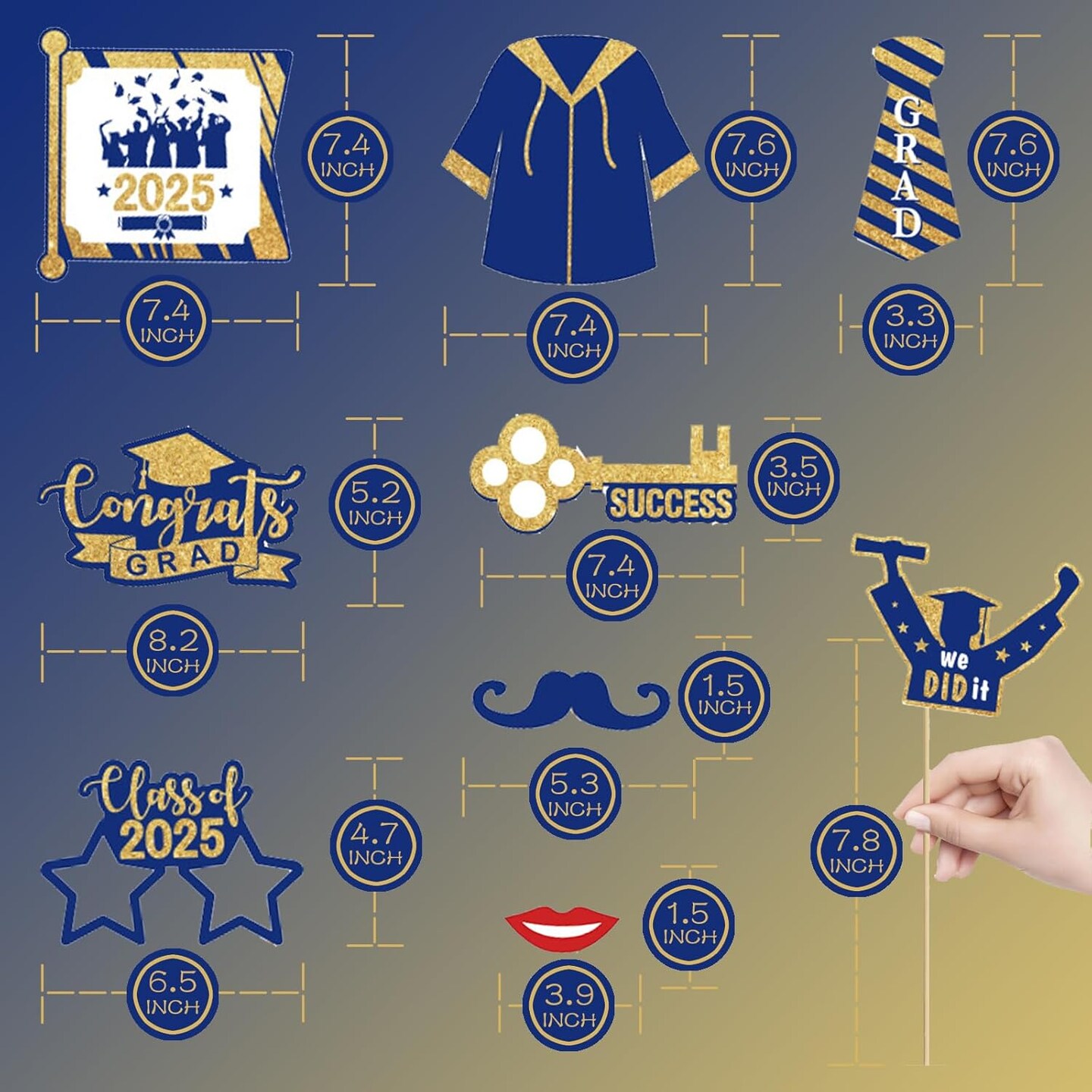 Graduation Party Supplies 2025 Decorations Kit, Gold 2025 Balloons, Graduation Photo Booth Props 2025, Navy Blue Gold and White Balloons Set, Class of 2025, Congrats Grad