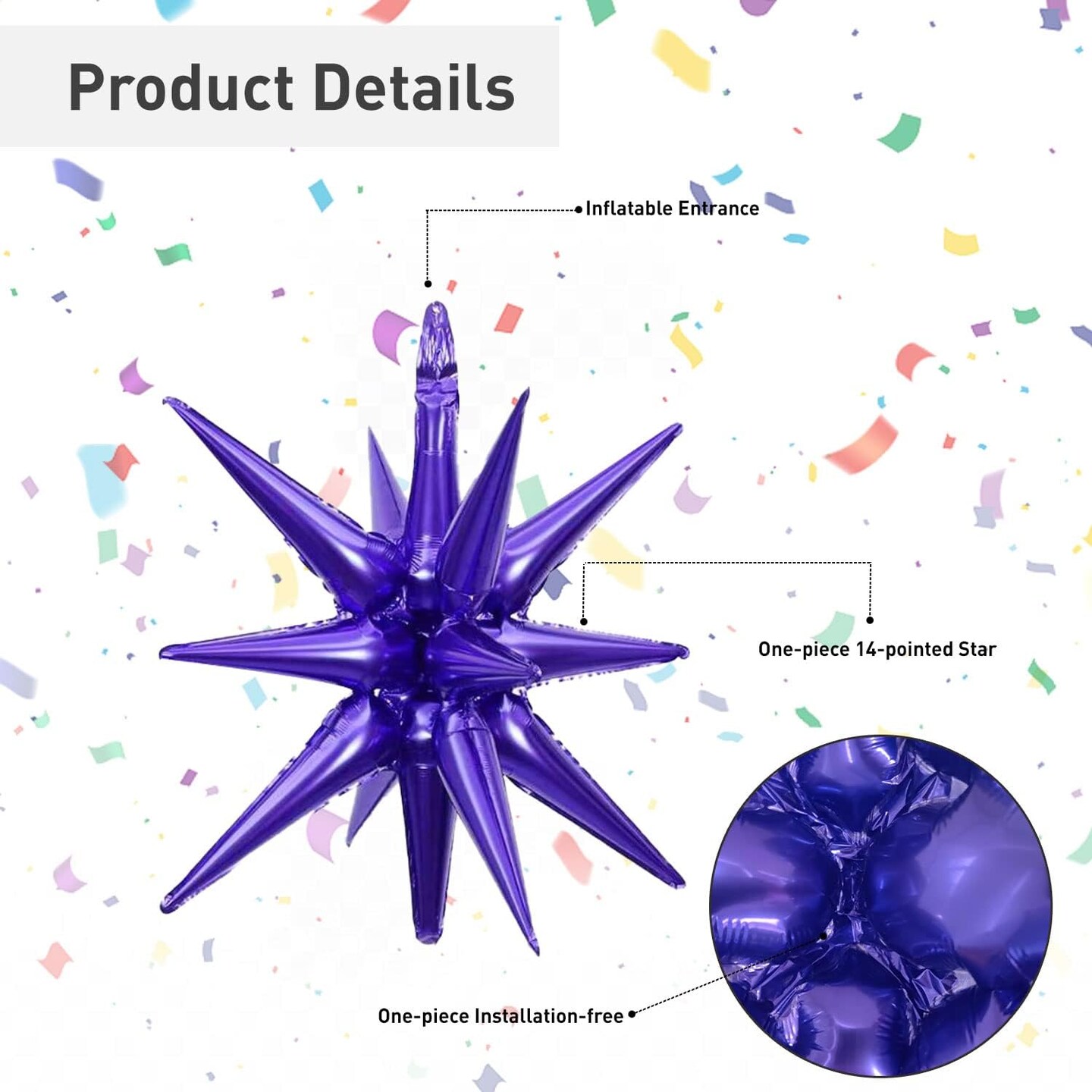 Blue Purple Silver Star Balloons, 16 Pcs 22/18/10 Inch Star Foil Mylar Balloons, Explosion Cone Four-Pointed Balloon for Boy Men Birthday Graduation Wedding Baby Shower Galaxy Space Party Decorations