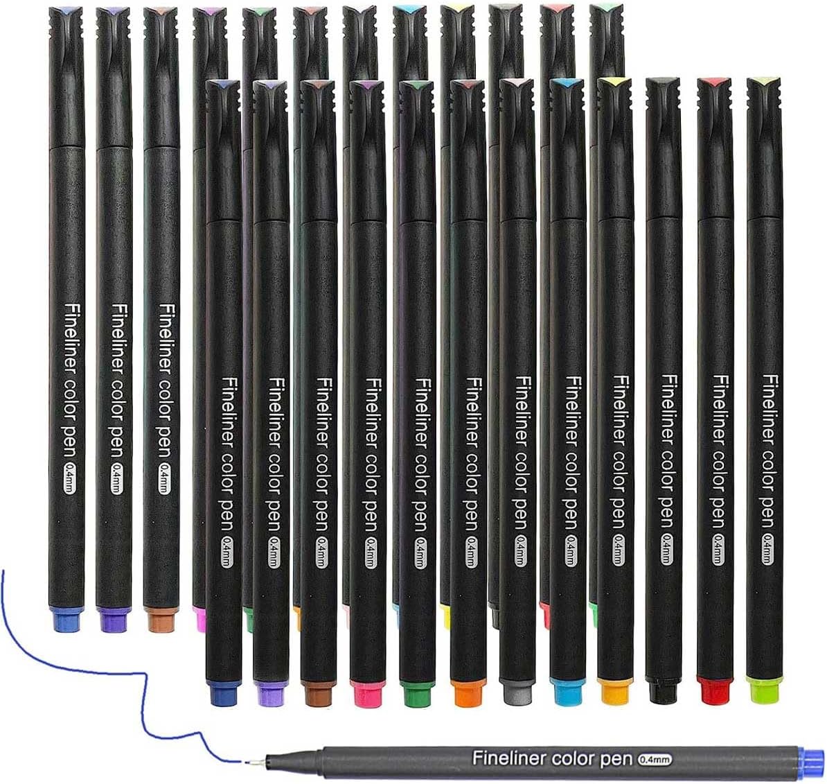 Fineliner Pens, Set of 24 Fineliners, 0.4 mm Tips Fine Point Markers, Assorted Art Pens, Water-Based Fine Tip Markers for Drawing, Sketching, Journaling and Calligraphy.
