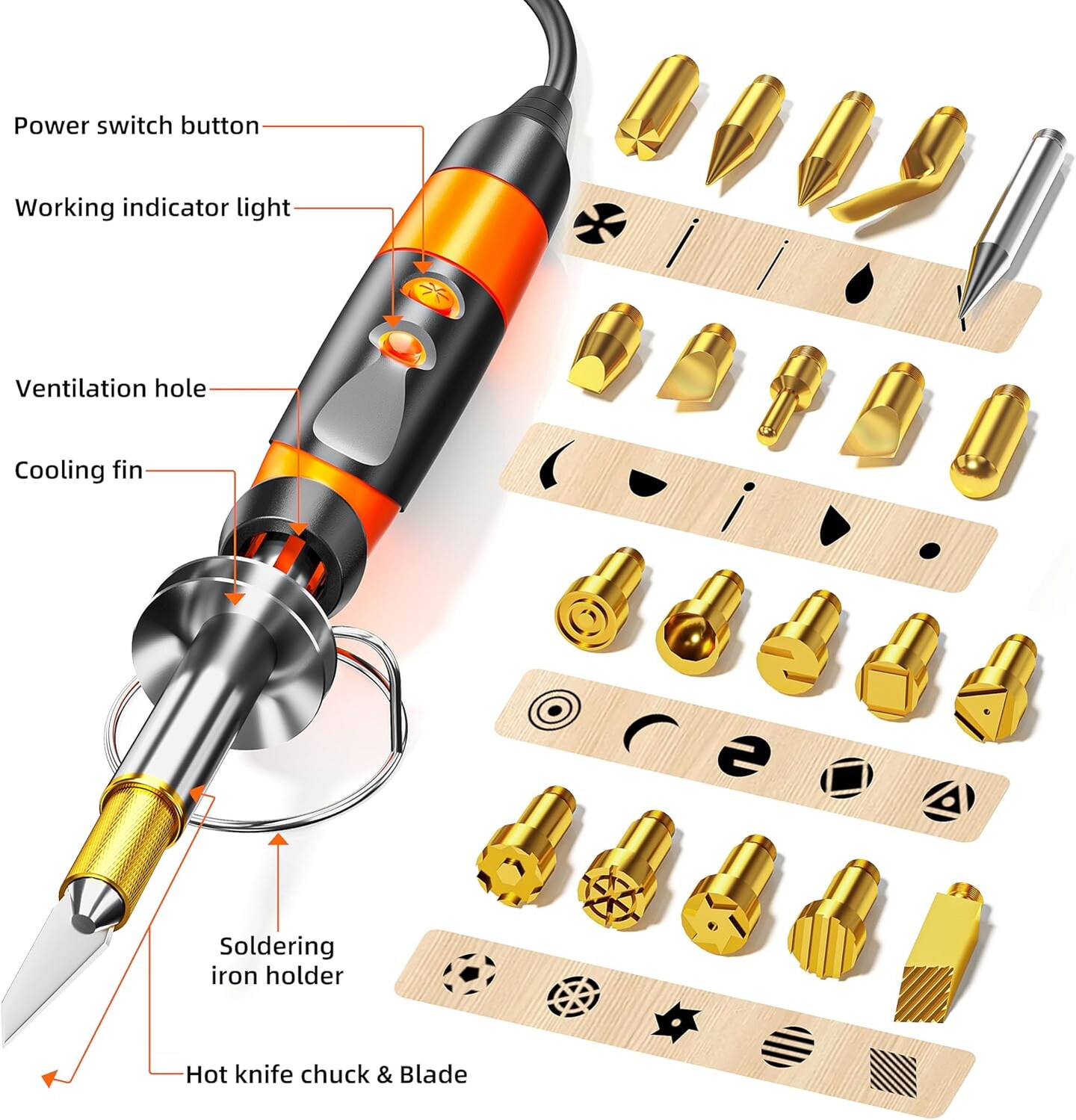Wood Burning Kit Professional Pyrography Wood Burning Tool, Wood Burner Kit with Accessories for Embossing Carving DIY Adults Crafts Beginners (orange)
