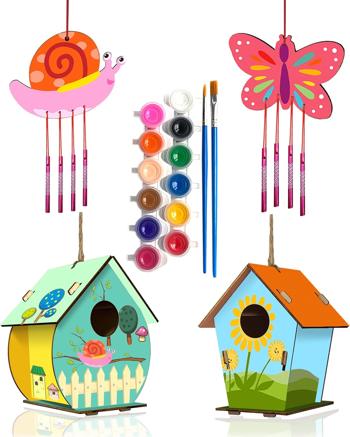 4 Pack Summer DIY Bird House Wind Chime Kits for Children to Build and Paint, Wooden Arts and Crafts for Kids Girls Boys Toddlers Ages 8-12 4-6 6-8