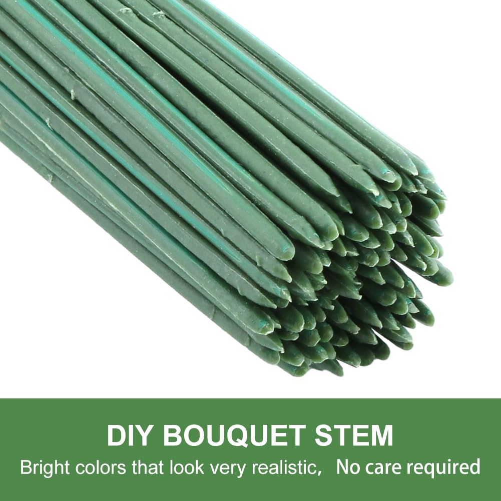 Floral Flower Stem Wire,100pcs Floral Stem Wire Plastic Artificial Flower Green Stem Rod for Craft Bouquets Flower Stems Garland Making Flower Arrangements Supplies (6.69 inch/17cm)
