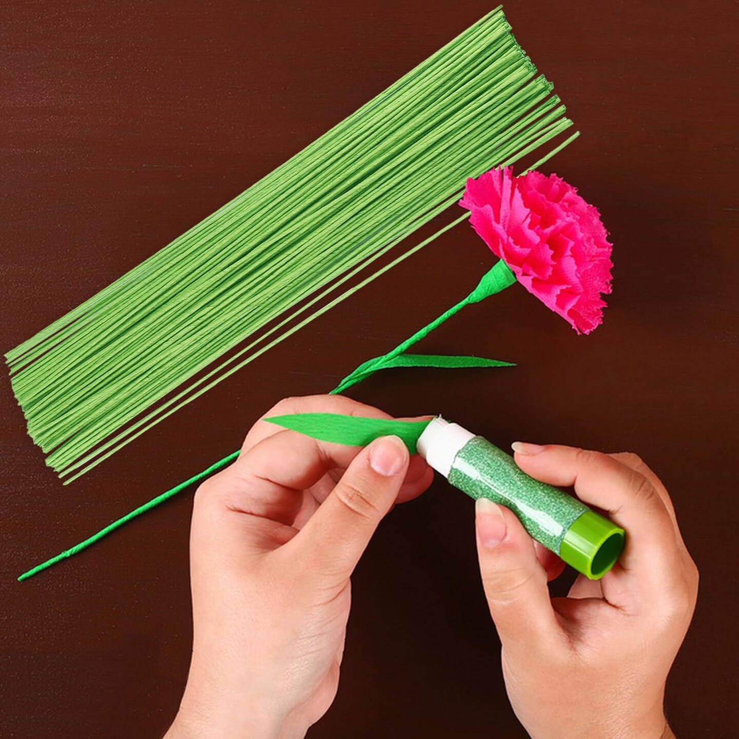 300 PCS 16 Inch Floral Wire Stems,14 Gauge Floral Wire for Wiring Fresh Flowers, Creating Floral Crowns, DIY Crafts, Artificial Flower, Green