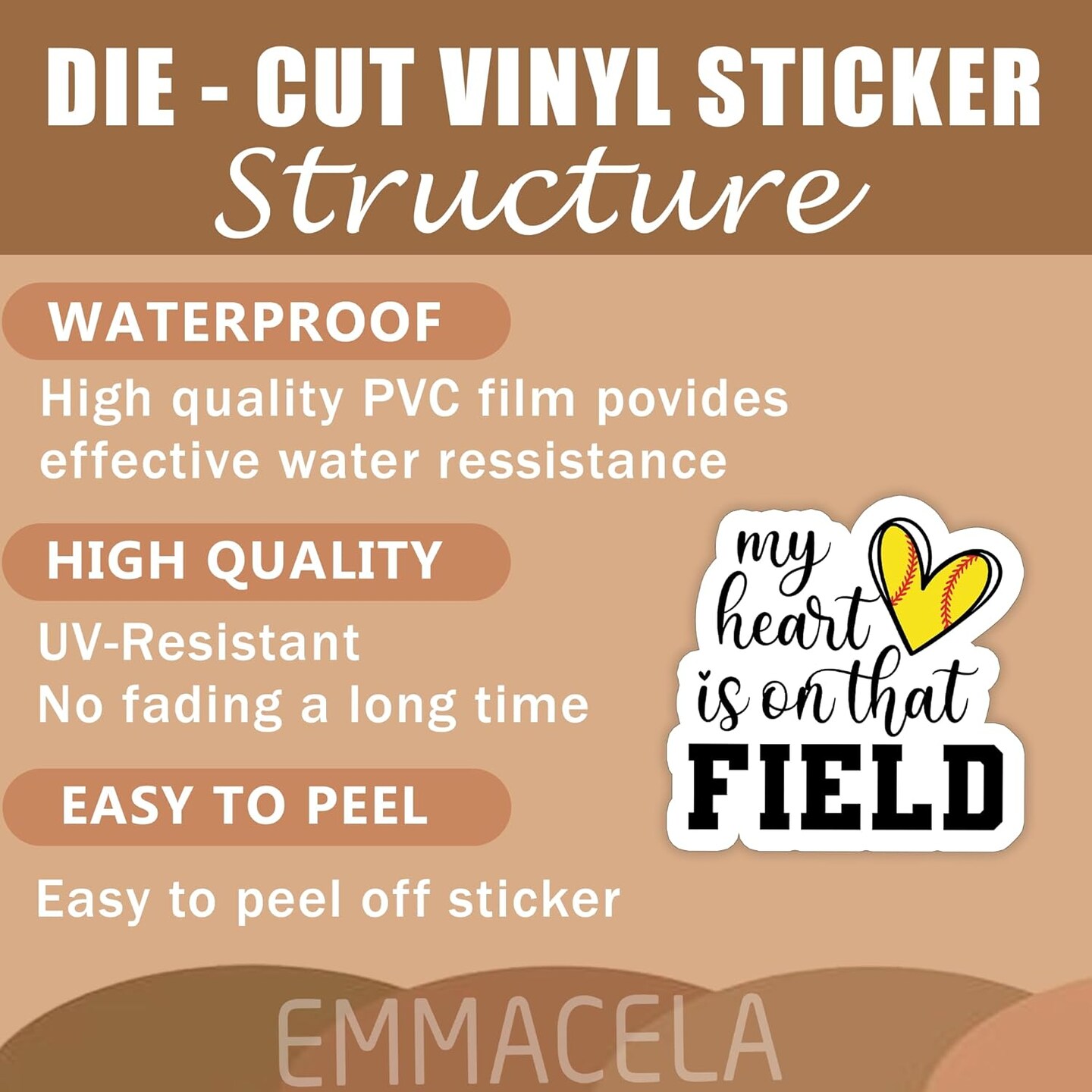 (3PCS) My Heart is on That Field Softball Sticker, Softball Stickers Decals, Sport Stickers,Motivational Vinyl Waterproof Stickers Decal for Books Laptops Phones Tumblers Water Bottles 3 x 3 Inch