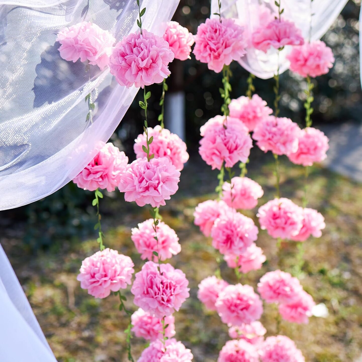 2PCS Pink Paper Flower Garland, Flower Leaves Banner Flower Pom Pom Garland Spring Hanging Paper Flower Decorations for Wall Nursery Anniversary Wedding Birthday Arch Decor (8.2ft)