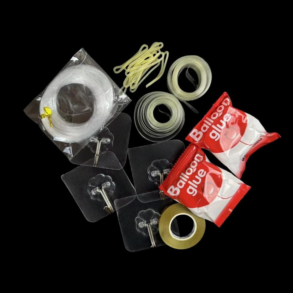 Balloon Arch Strip Kits for Garland, 32 Feet Balloon Tape Strips, 200 Glue Point Tape, 4 Adhensive Hooks with Balloon Ribbon and Rubber Bands for Party Decorations