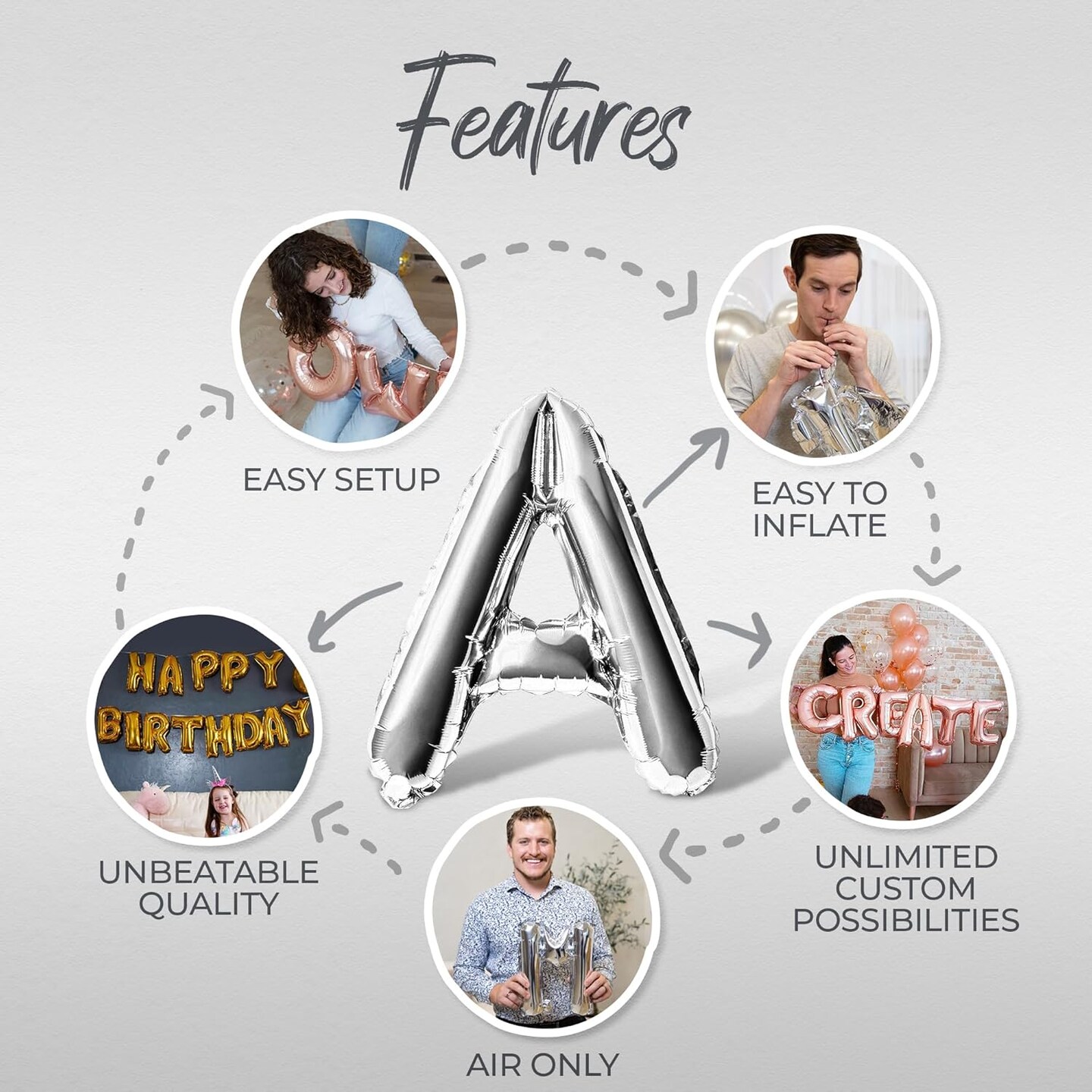 Letter Balloons - BIG BRO 16&#x22; Inch Alphabet Letters Foil Mylar Balloon Baby Shower or Birth Announcement Photo Shoot Balloon Banner (Silver)