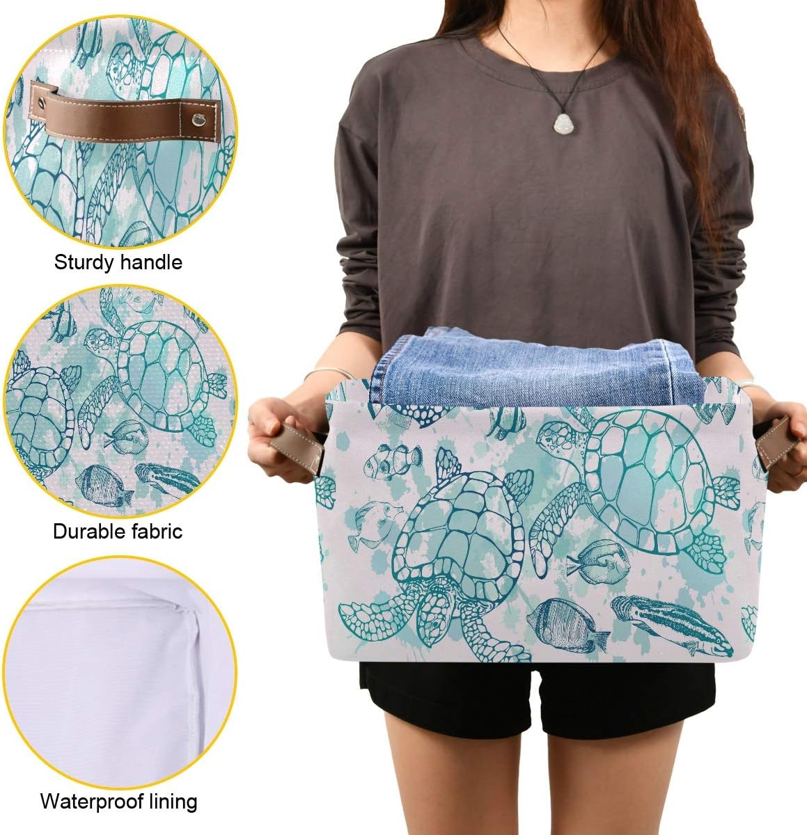 Summer Storage Basket Cube Tropical Ocean Sea Turtle Fish Large Collapsible Toys Storage Box Bin Laundry Organizer for Closet Shelf Nursery Kids Bedroom,15x11x9.5 in,2 Pack