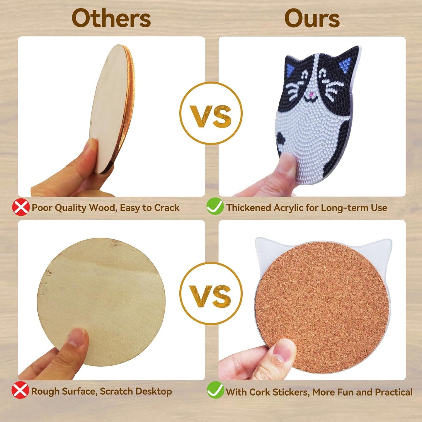 Diamond Painting Coasters Kits, 6 Pcs Cat Diamond Art Coasters with Holder, Crafts Kits for DIY Coasters, Diamond Art Kits for Adults