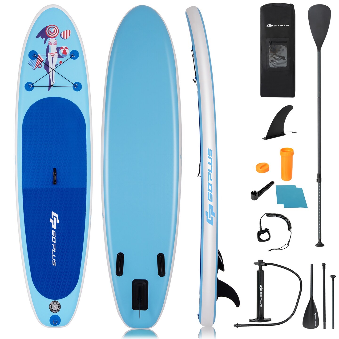 Goplus 10&#x27; Inflatable Stand Up Paddle Board SUP W/Adjustable Paddle Pump Leash