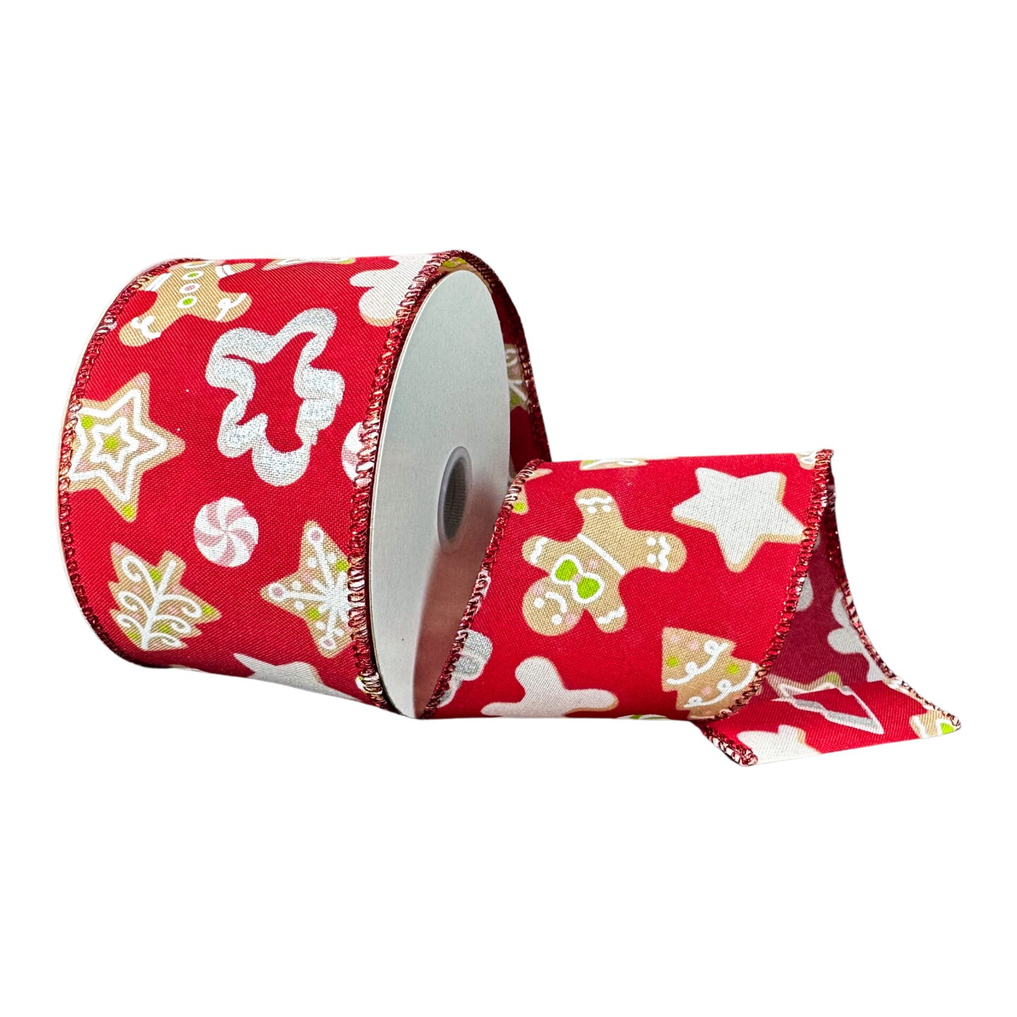 2.5&#x22; Gingerbread Cookie Cutout Ribbon: Red (10 Yards)