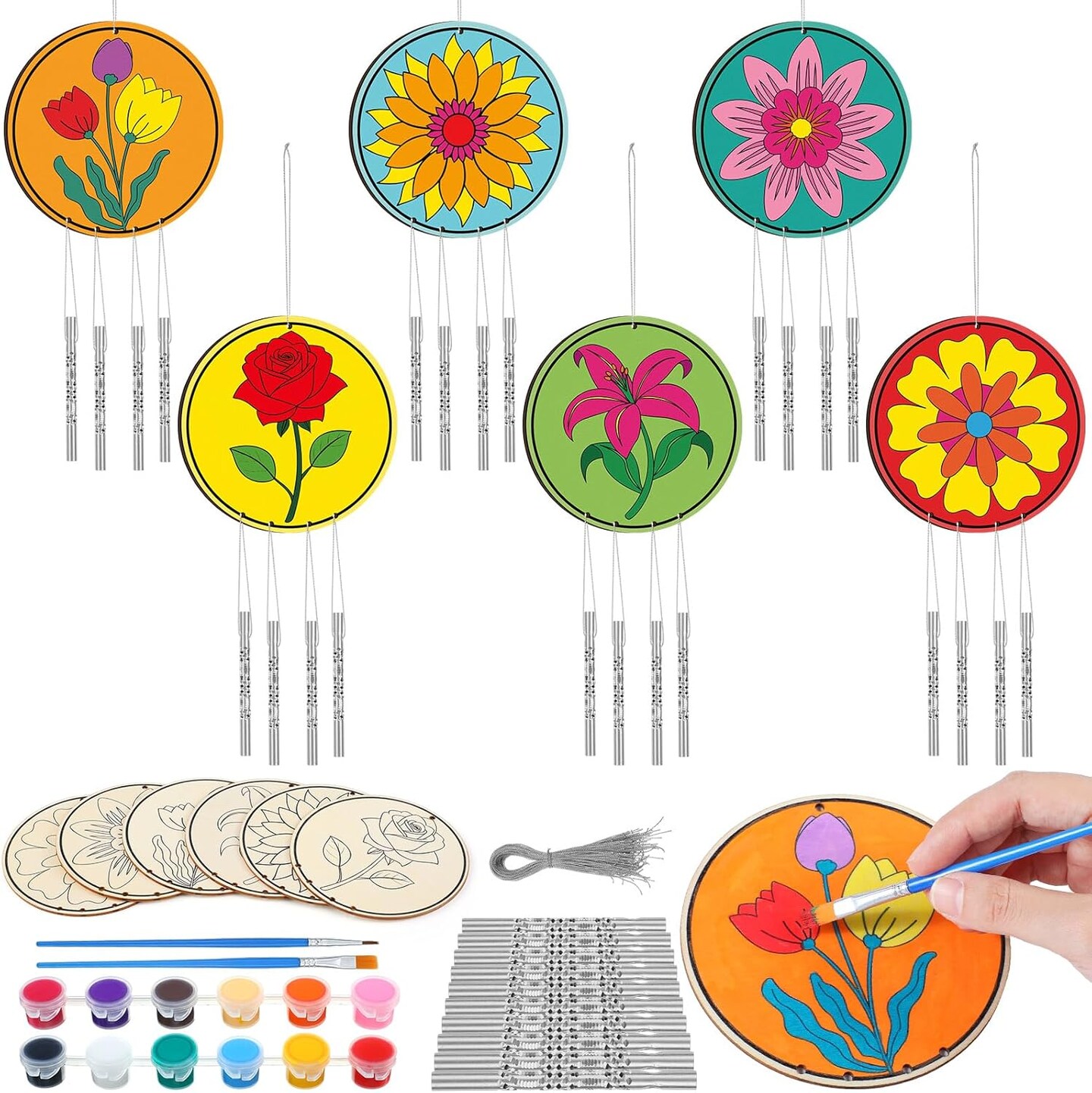 24 Sets Flower Wind Chimes Craft for Kids