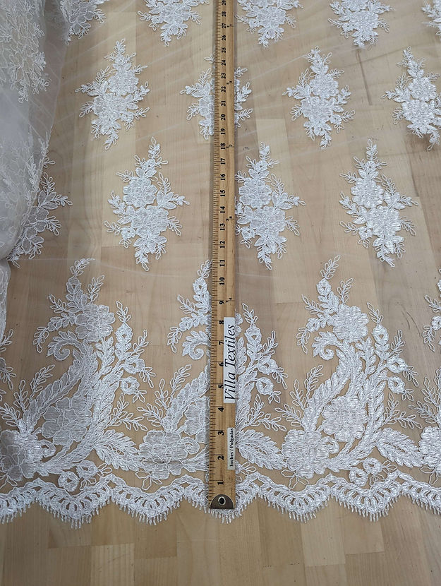 1 Yard Bridal Lace Mesh Corded Flower Embroidery Fabric 100 Percent Polyester 50/51 Inches Wide