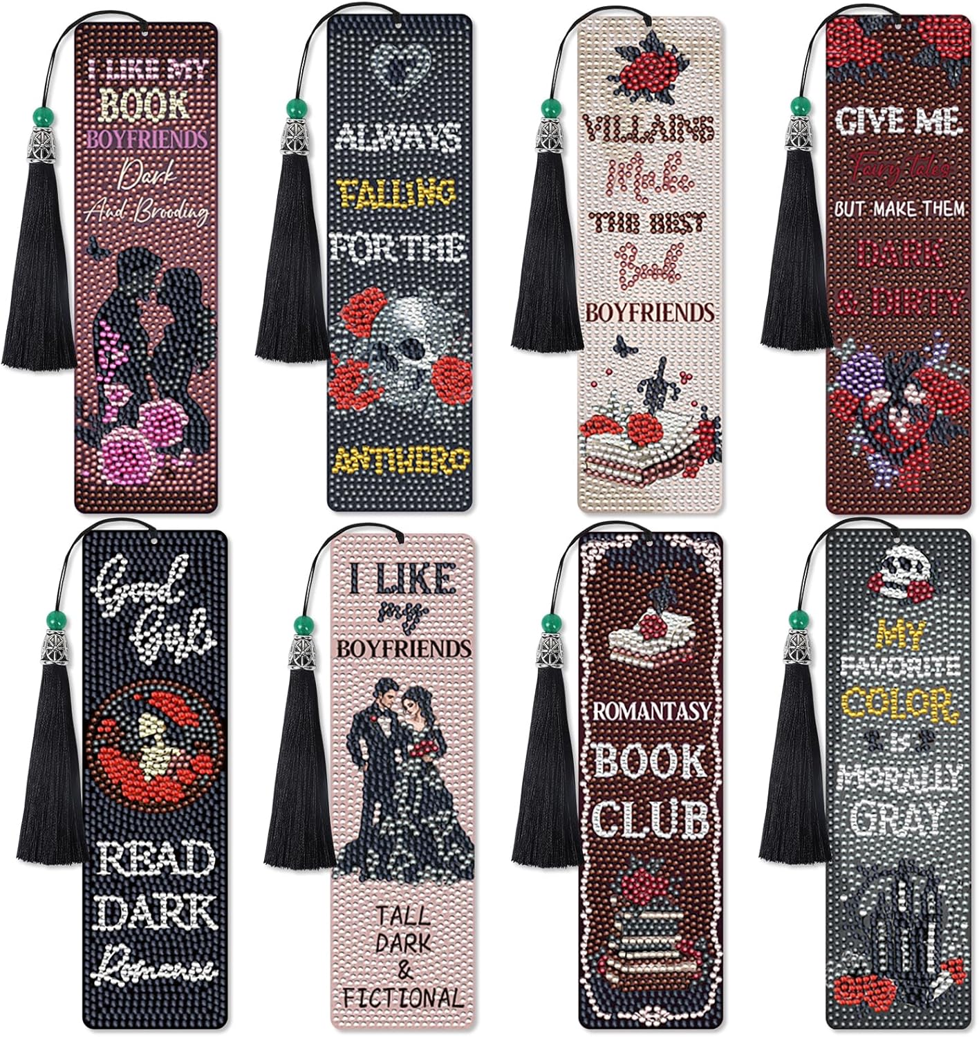 8 Pcs Gothic Dark Romance Diamond Painting Bookmarks Kit