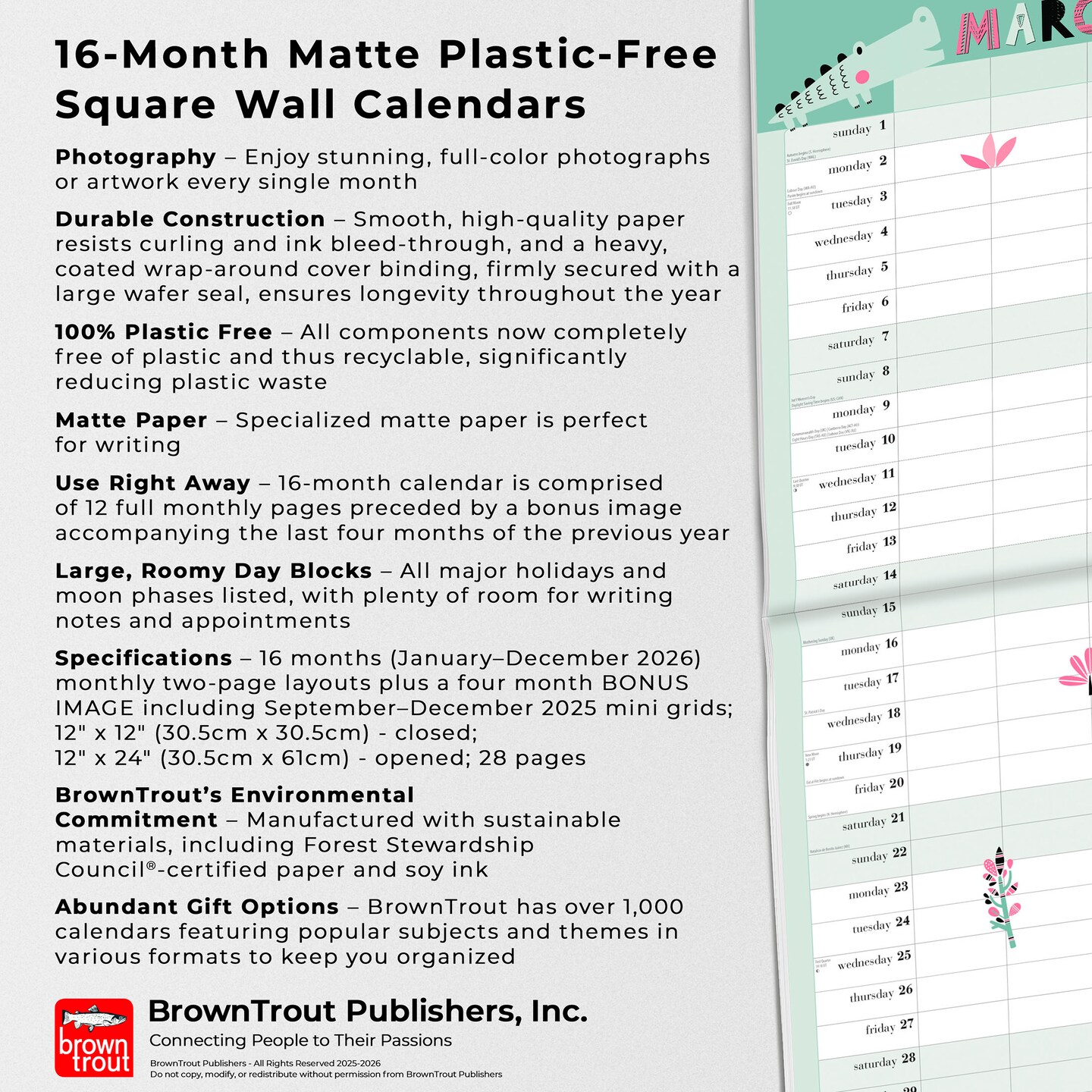 The Very Busy Family Organizer | 2026 12 x 24 Inch (Hanging) Monthly Square Wall Calendar | Matte Paper and Sticker Sheet | Plastic-Free