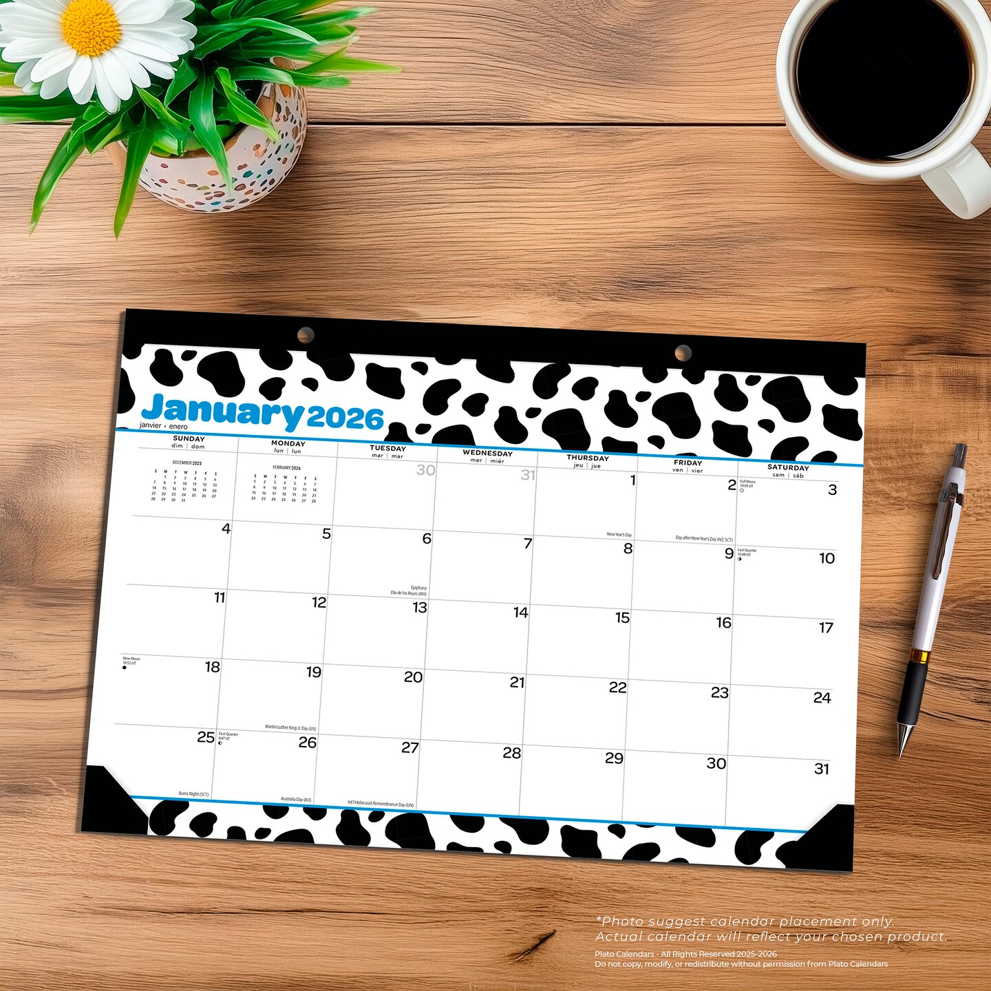 Cow Prints | 2026 15.5 x 11 Inch Monthly Desk Pad Calendar